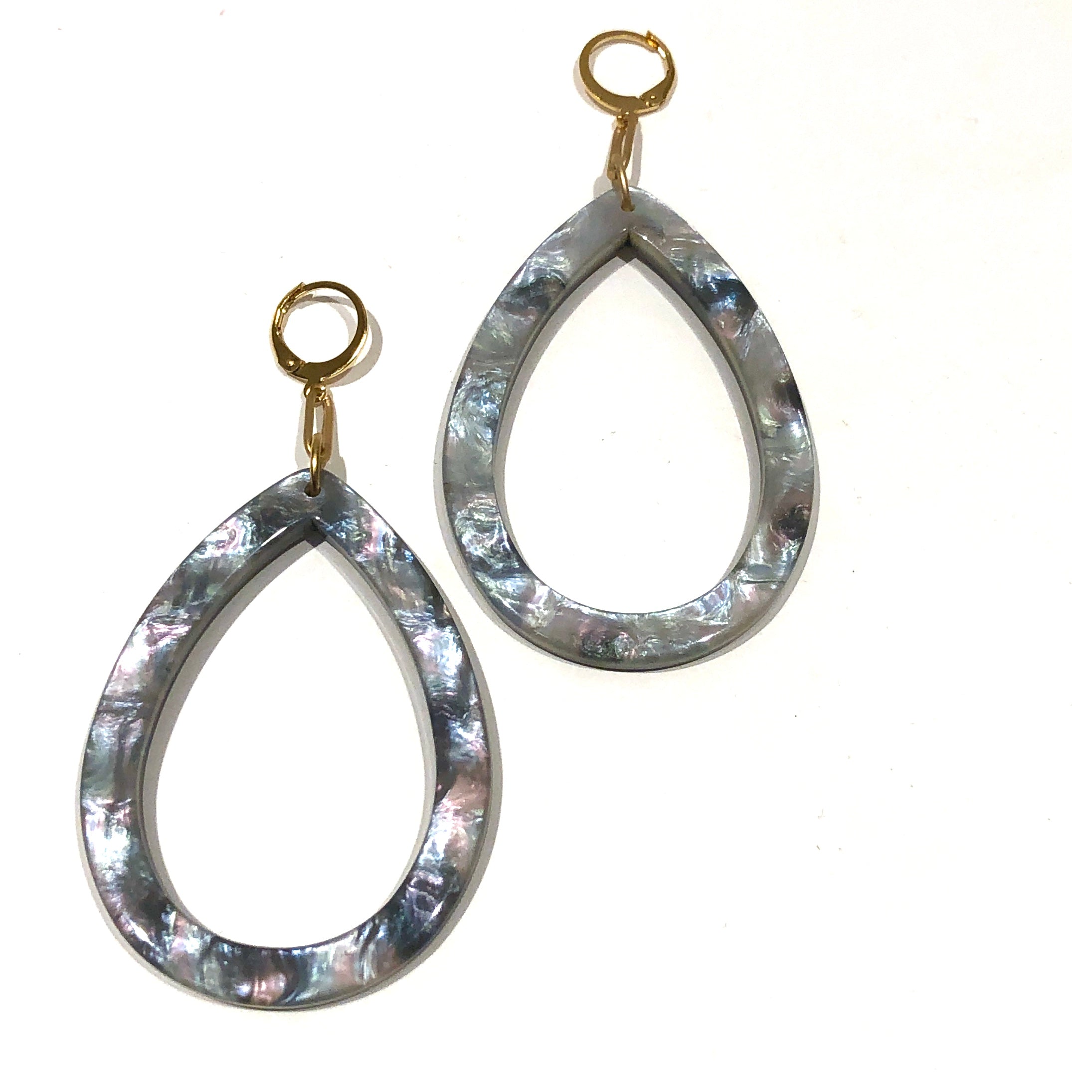 Grey Aurora Borealis Muted Teardrop Drop Earrings