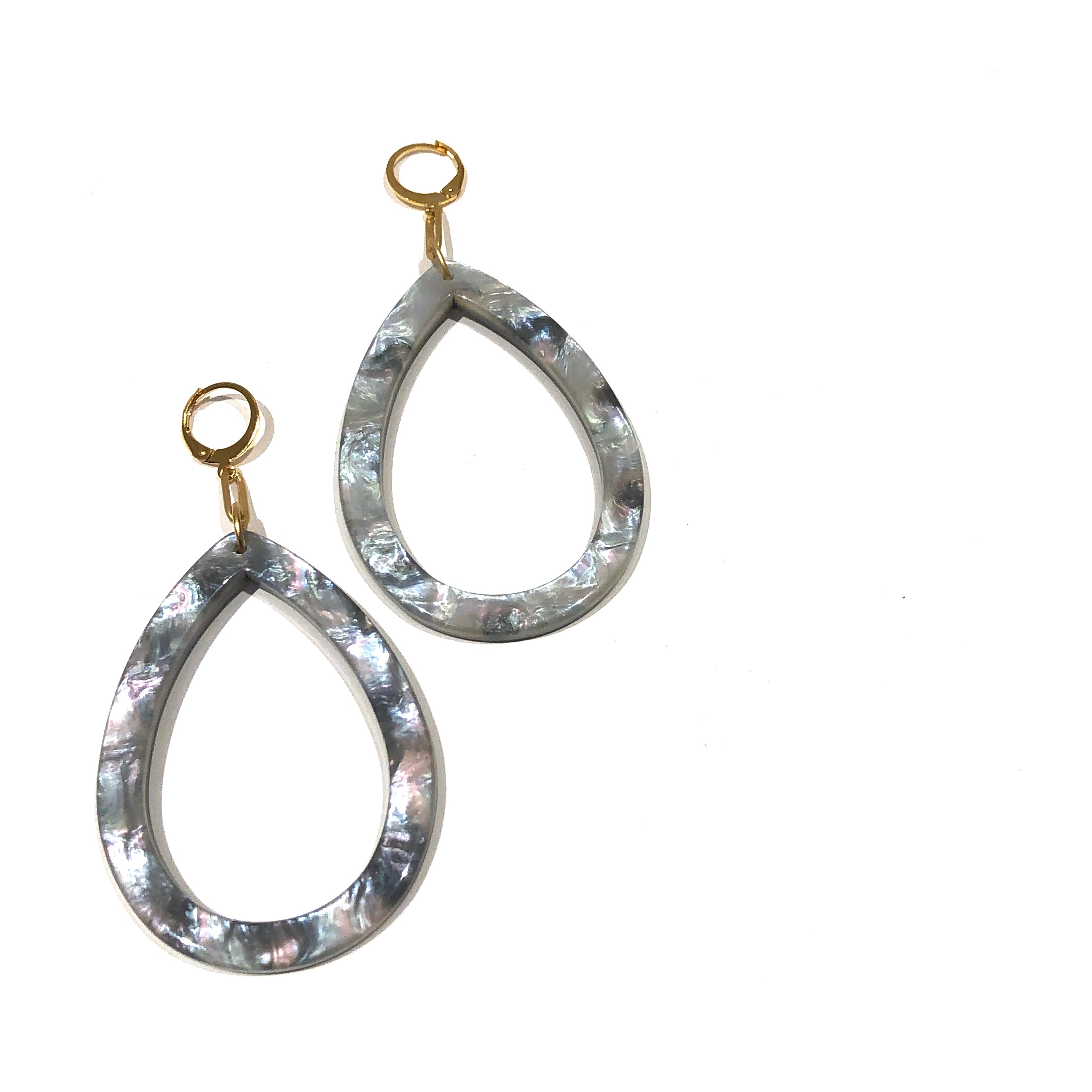 Grey Aurora Borealis Muted Teardrop Drop Earrings