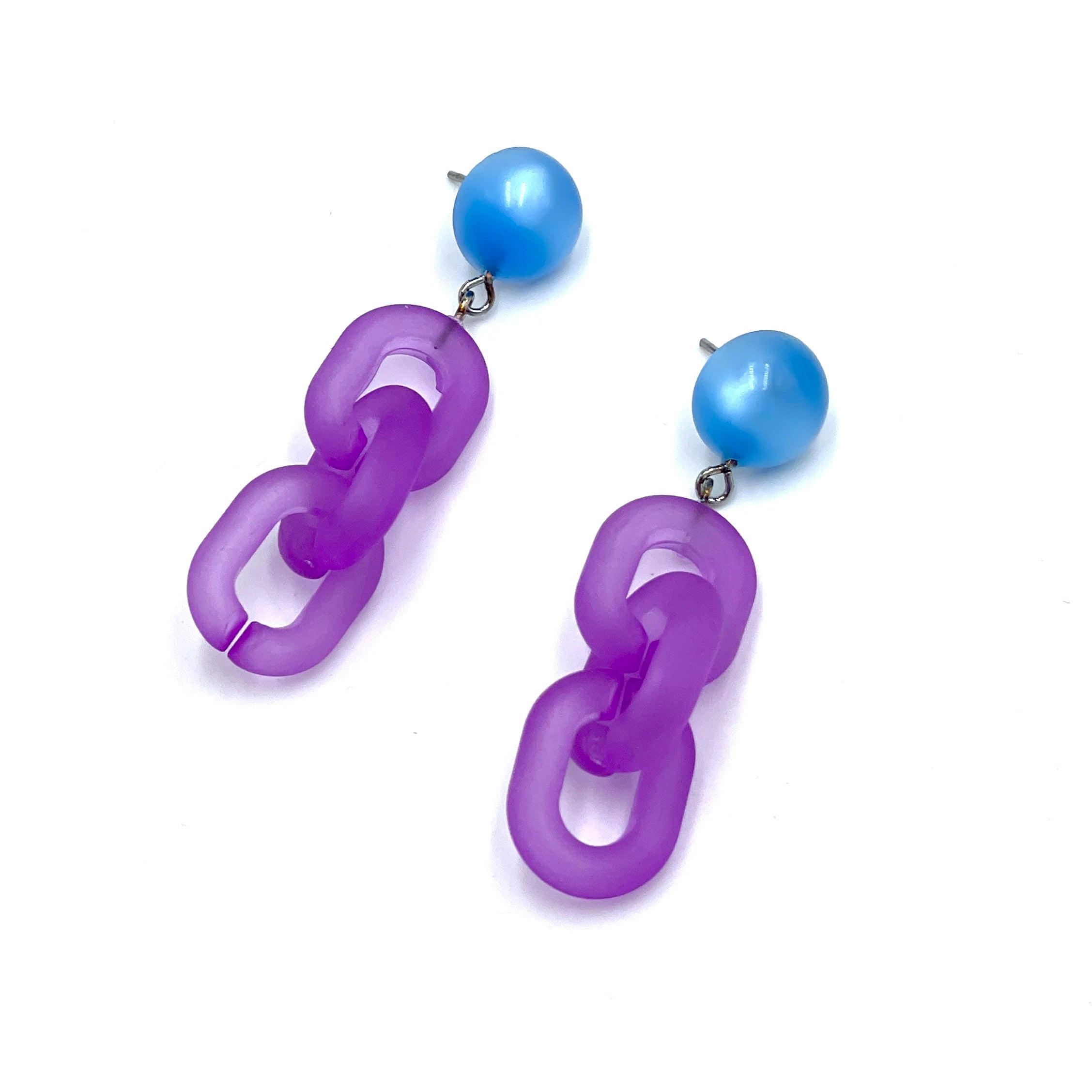 Aqua & Lilac Linked Statement Earrings
