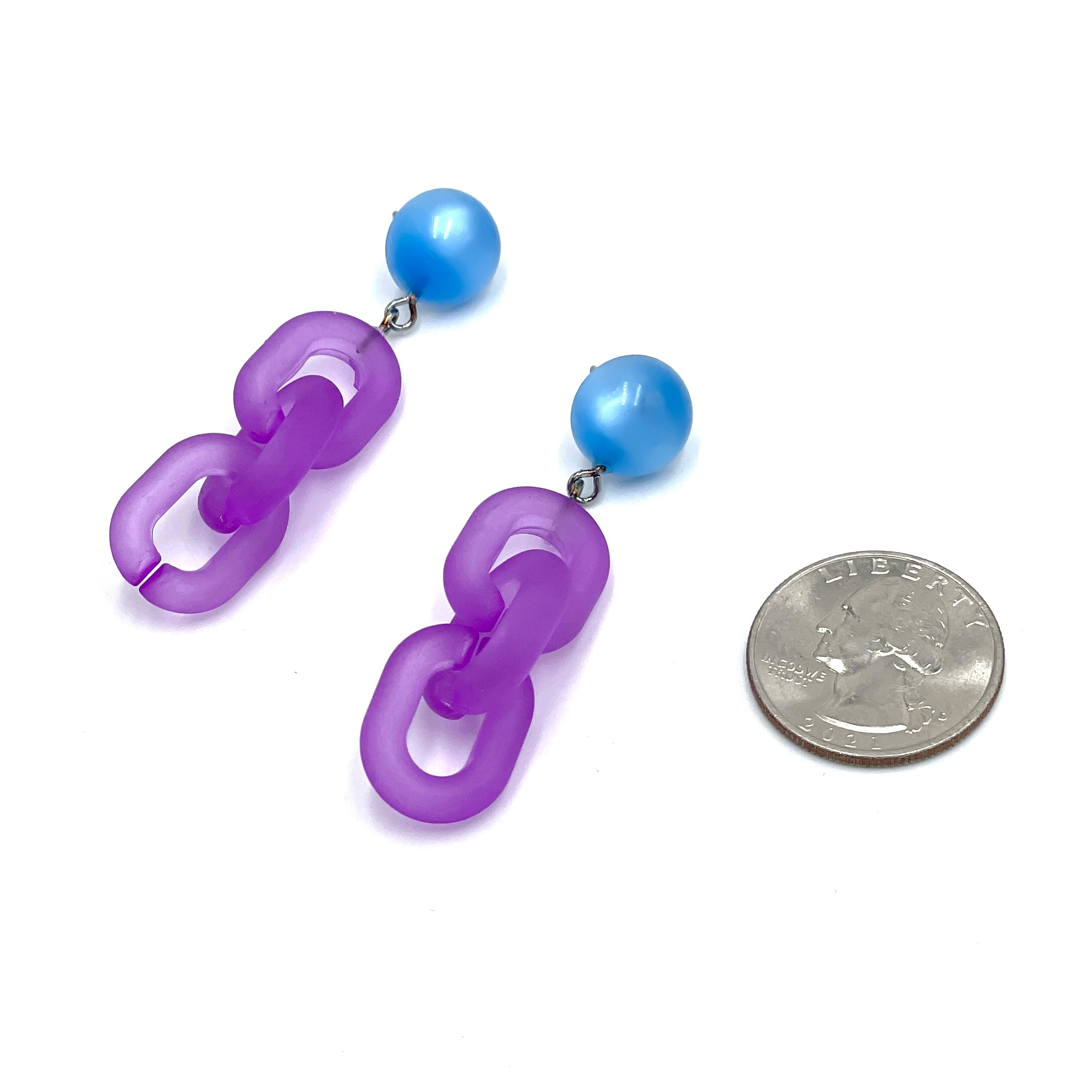 Aqua & Lilac Linked Statement Earrings