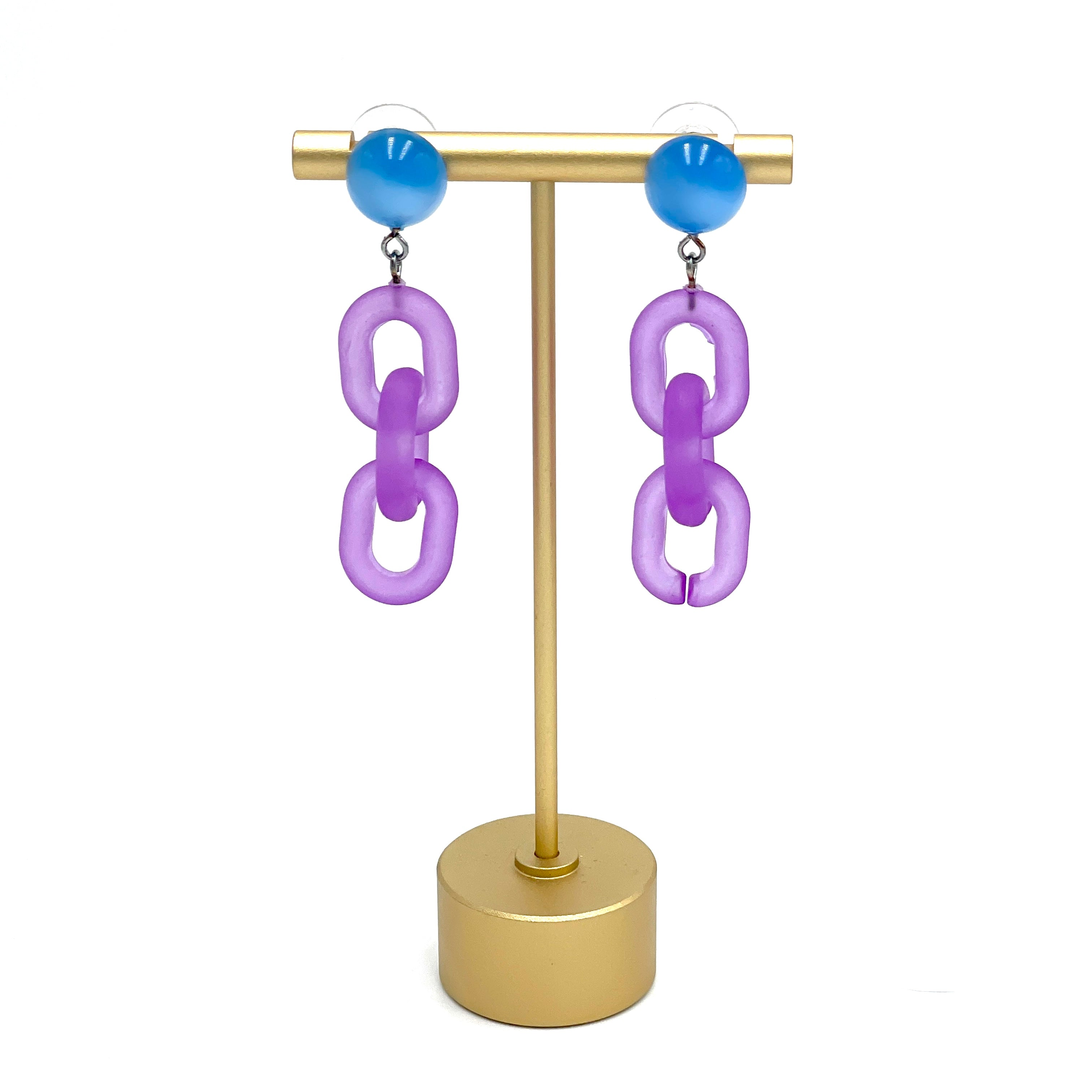 Aqua & Lilac Linked Statement Earrings