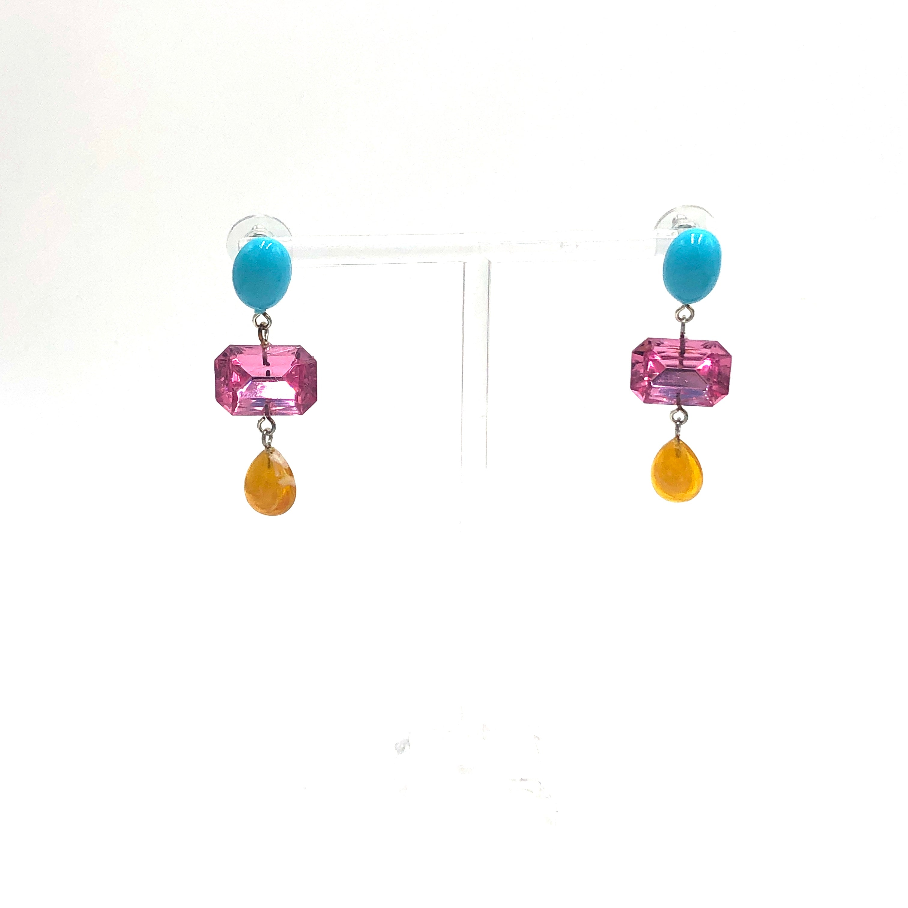 pink amber long earrings