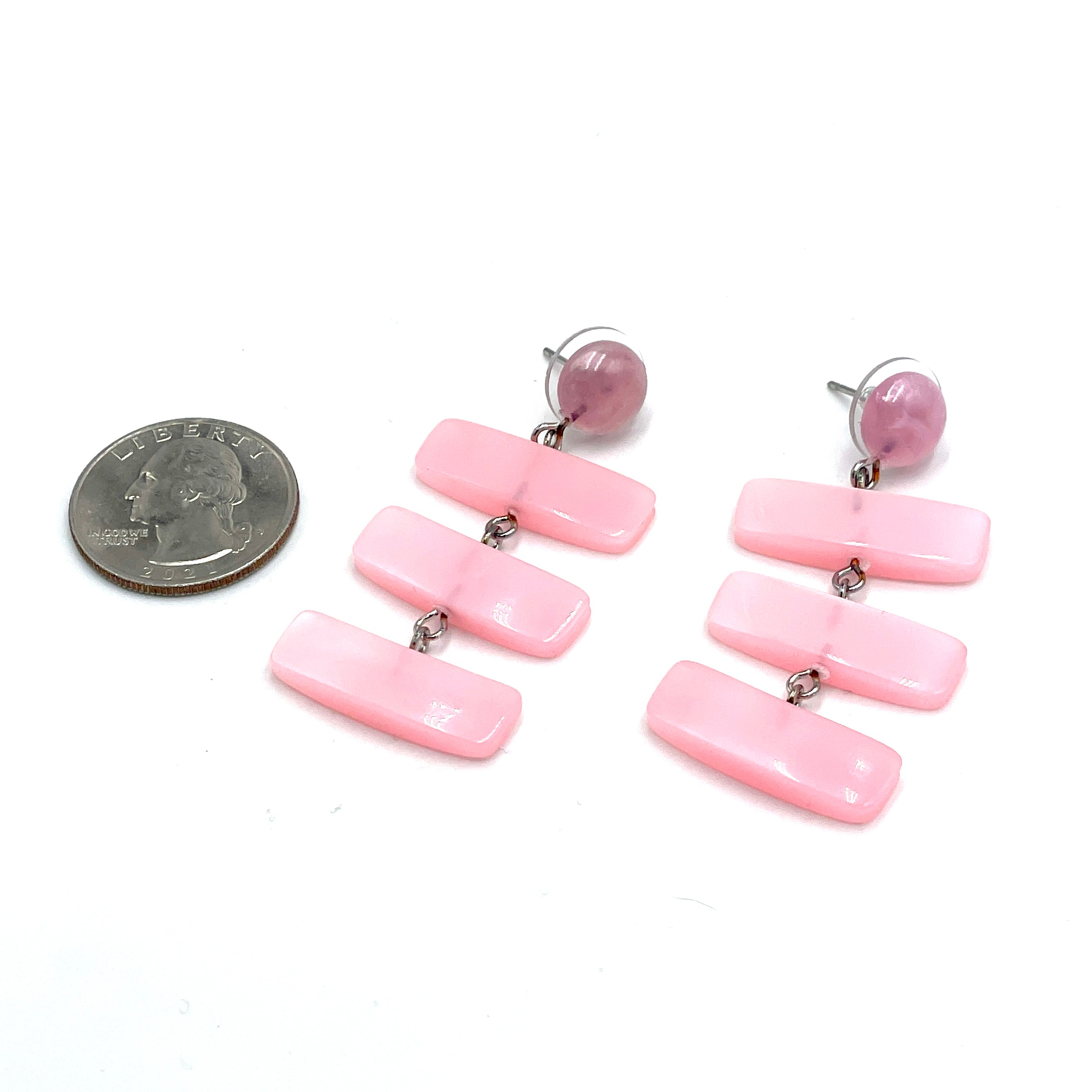 Baby Pink Moonglow Hinged Statement Earrings