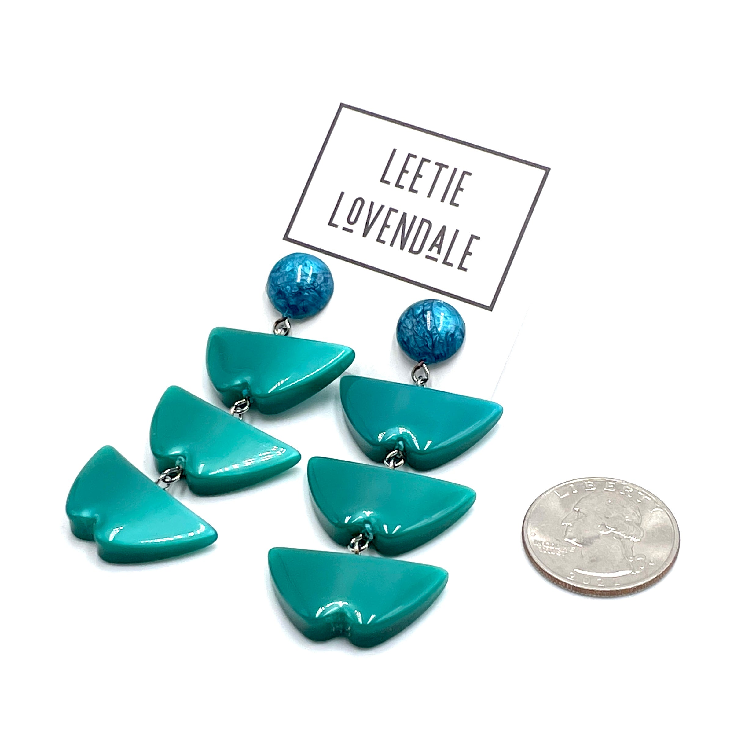 aqua and green long earrings