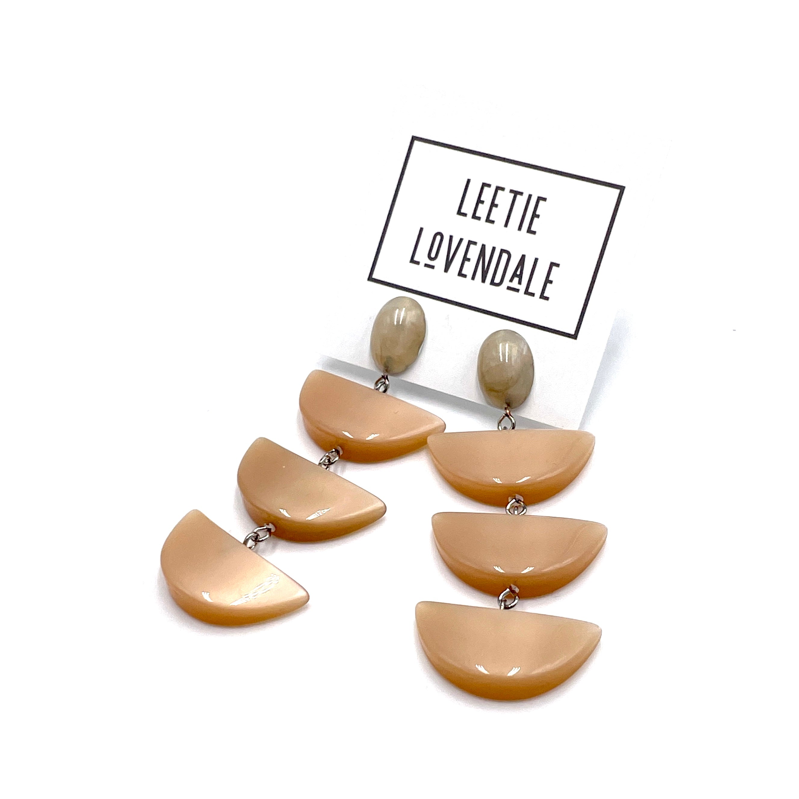 Champagne Beige Crescent Moonglow Earrings *