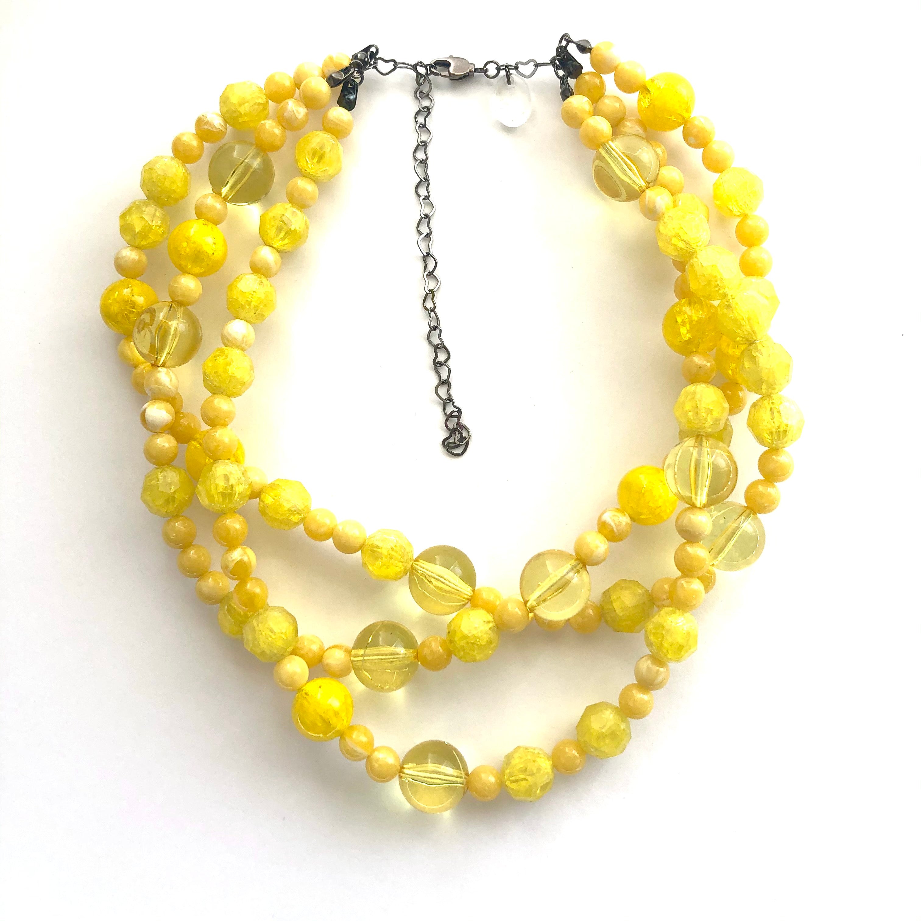 Lemon Yellow Crackle Mix Beaded Morgan Necklace *