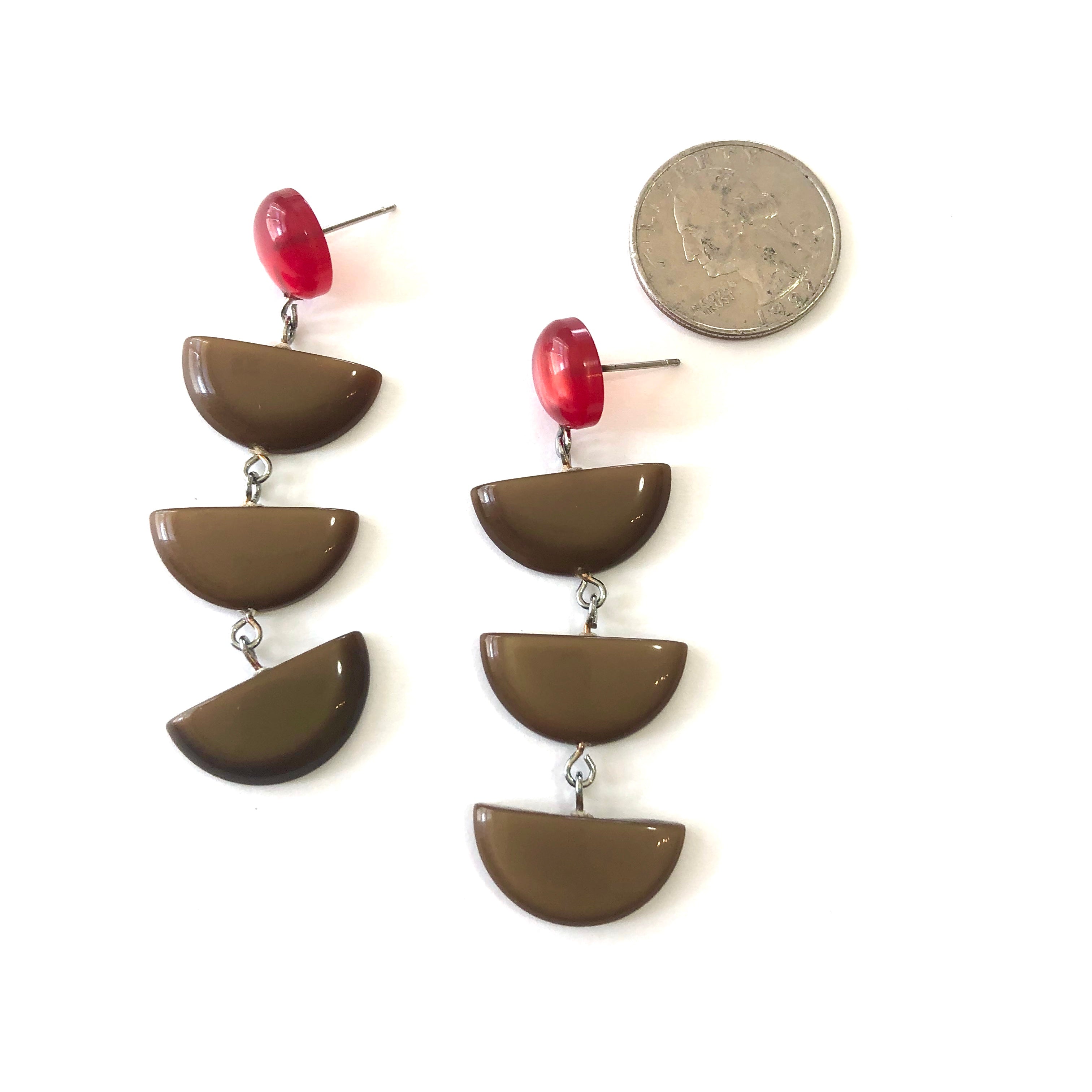 Chocolate & Ruby Moonglow Fish Scale Earrings