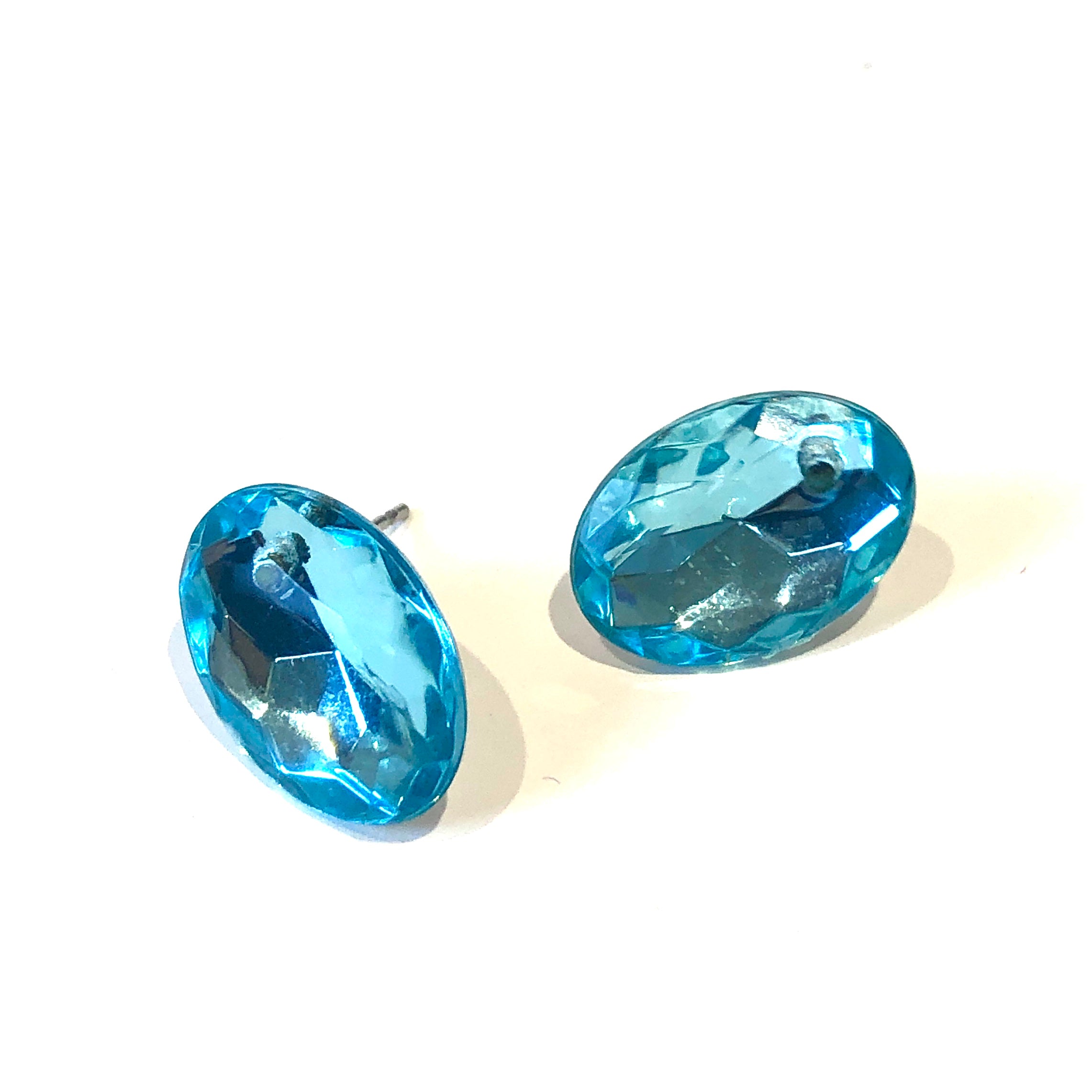 Water Blue Faceted Oval Shine-On Stud Earrings