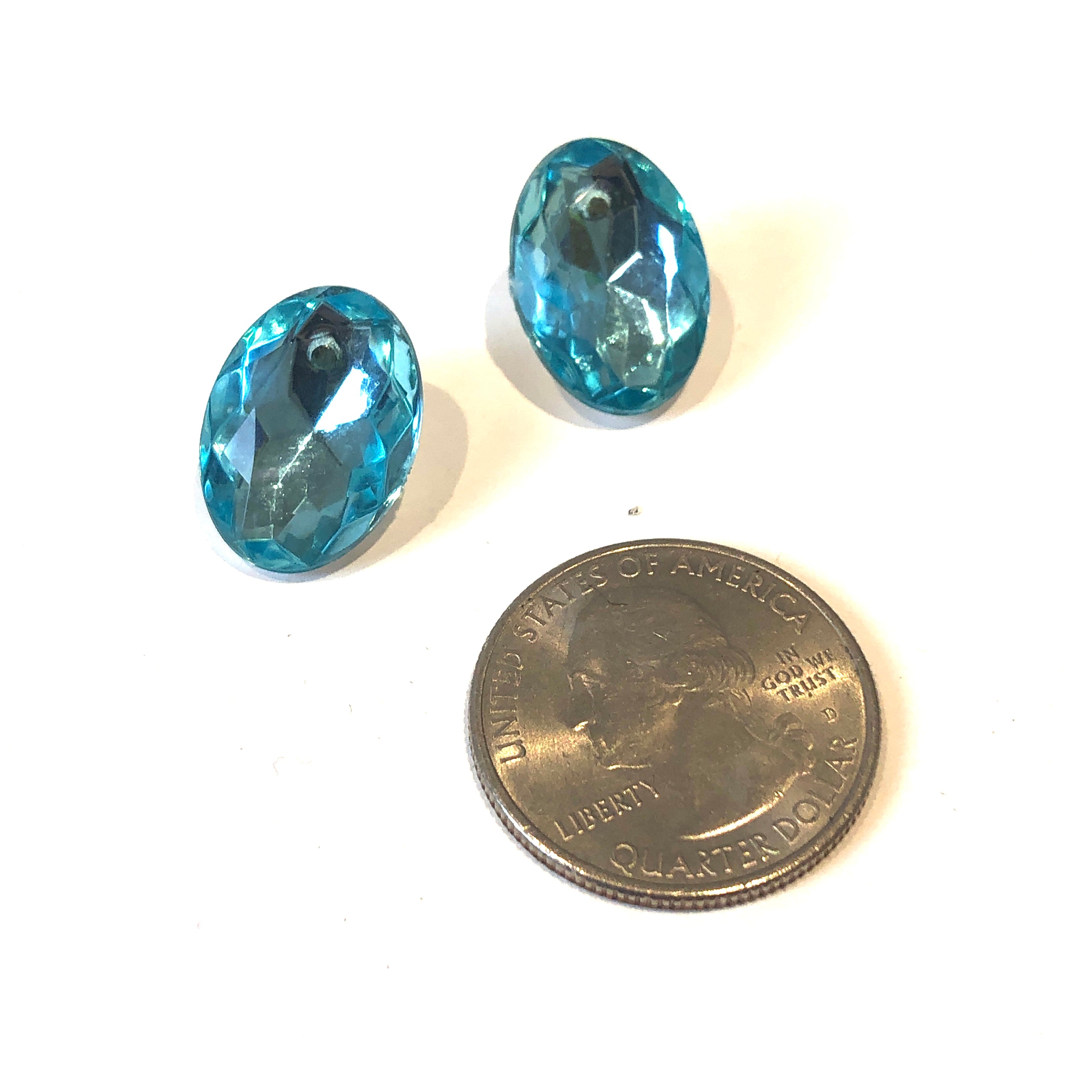 Water Blue Faceted Oval Shine-On Stud Earrings