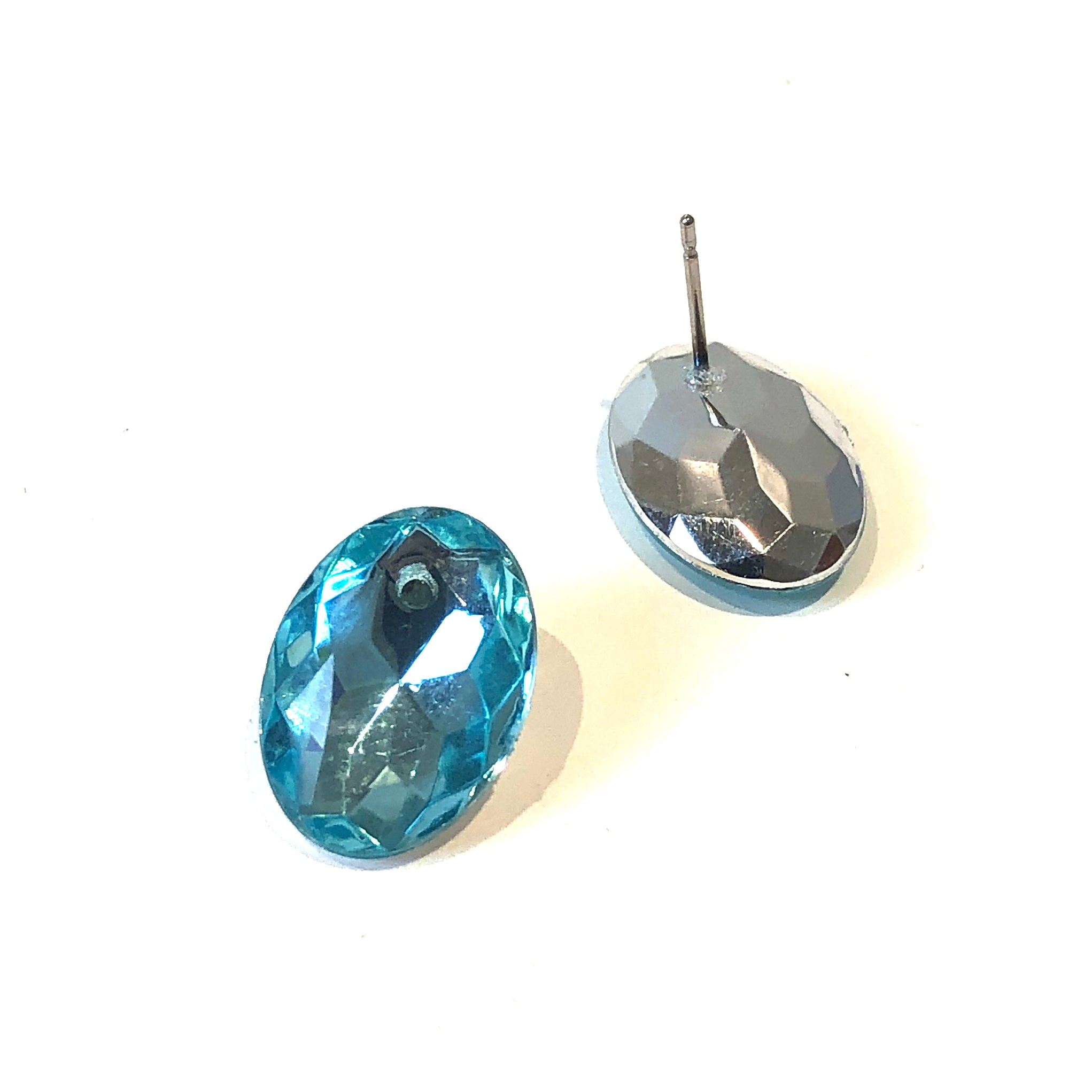 Water Blue Faceted Oval Shine-On Stud Earrings