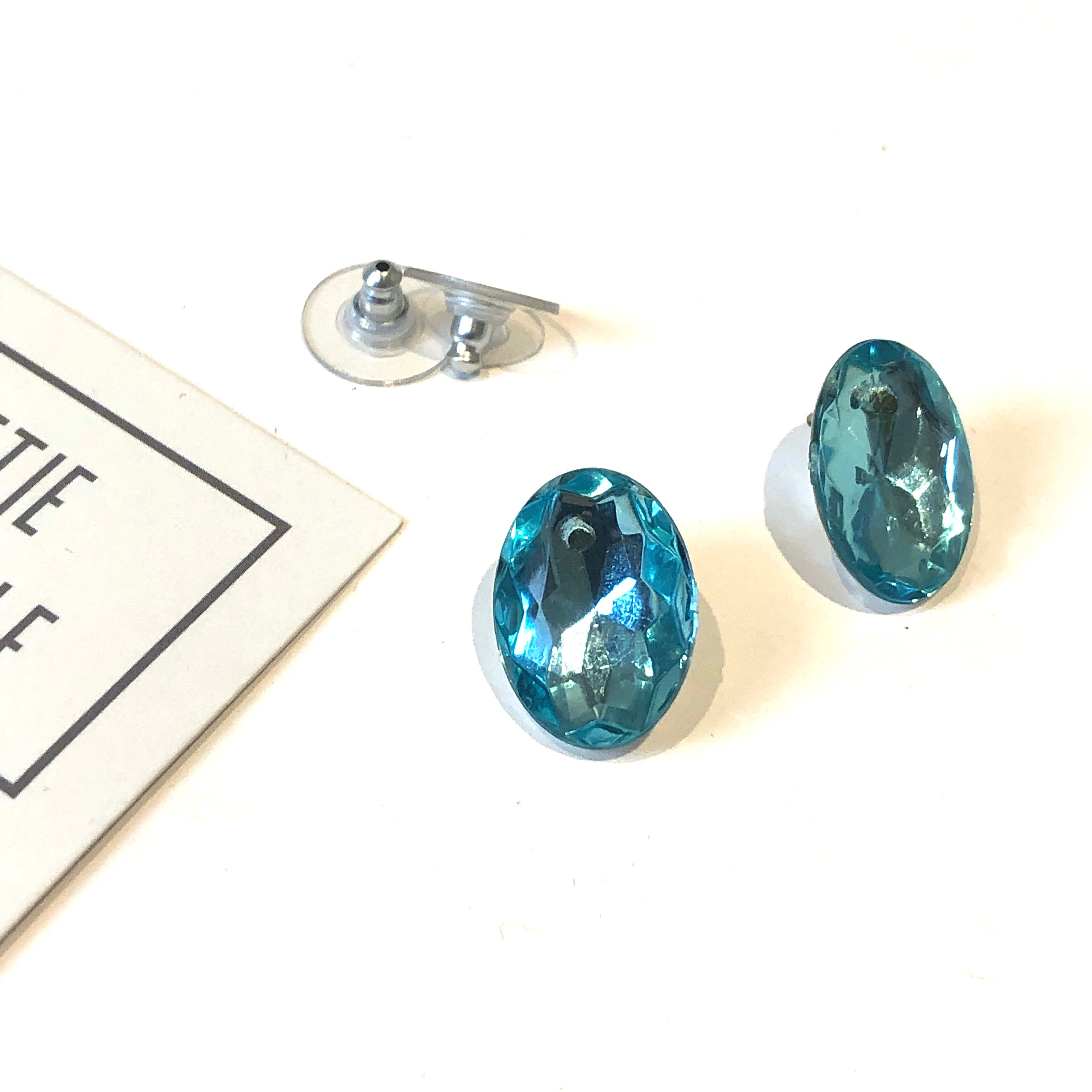 Water Blue Faceted Oval Shine-On Stud Earrings
