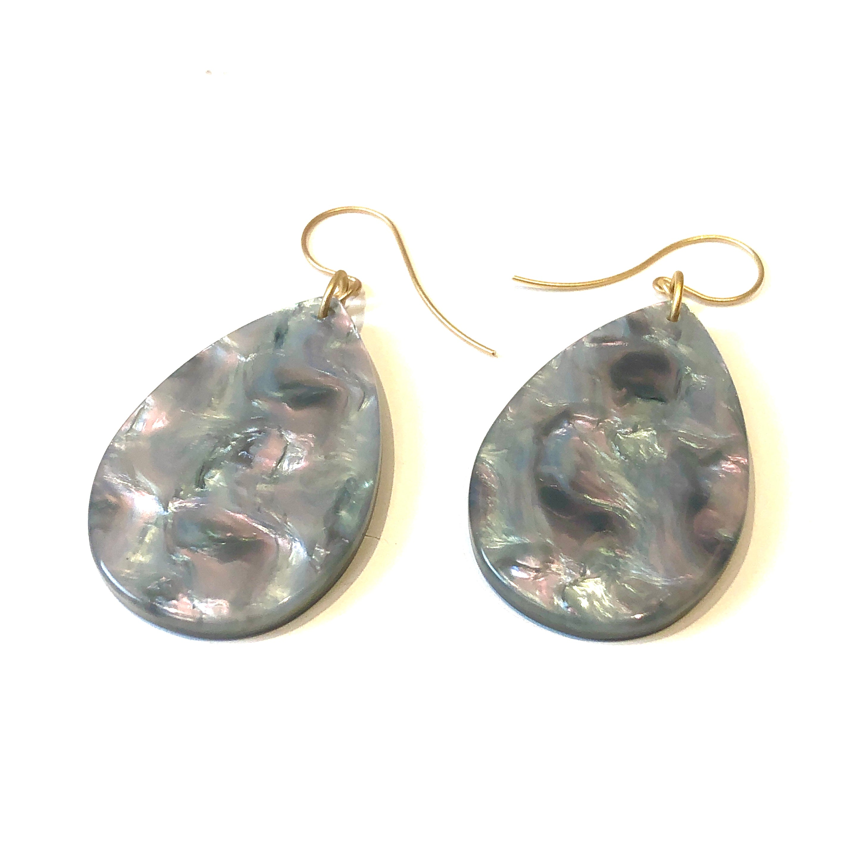 Grey Aurora Borealis Flat Drop Earrings