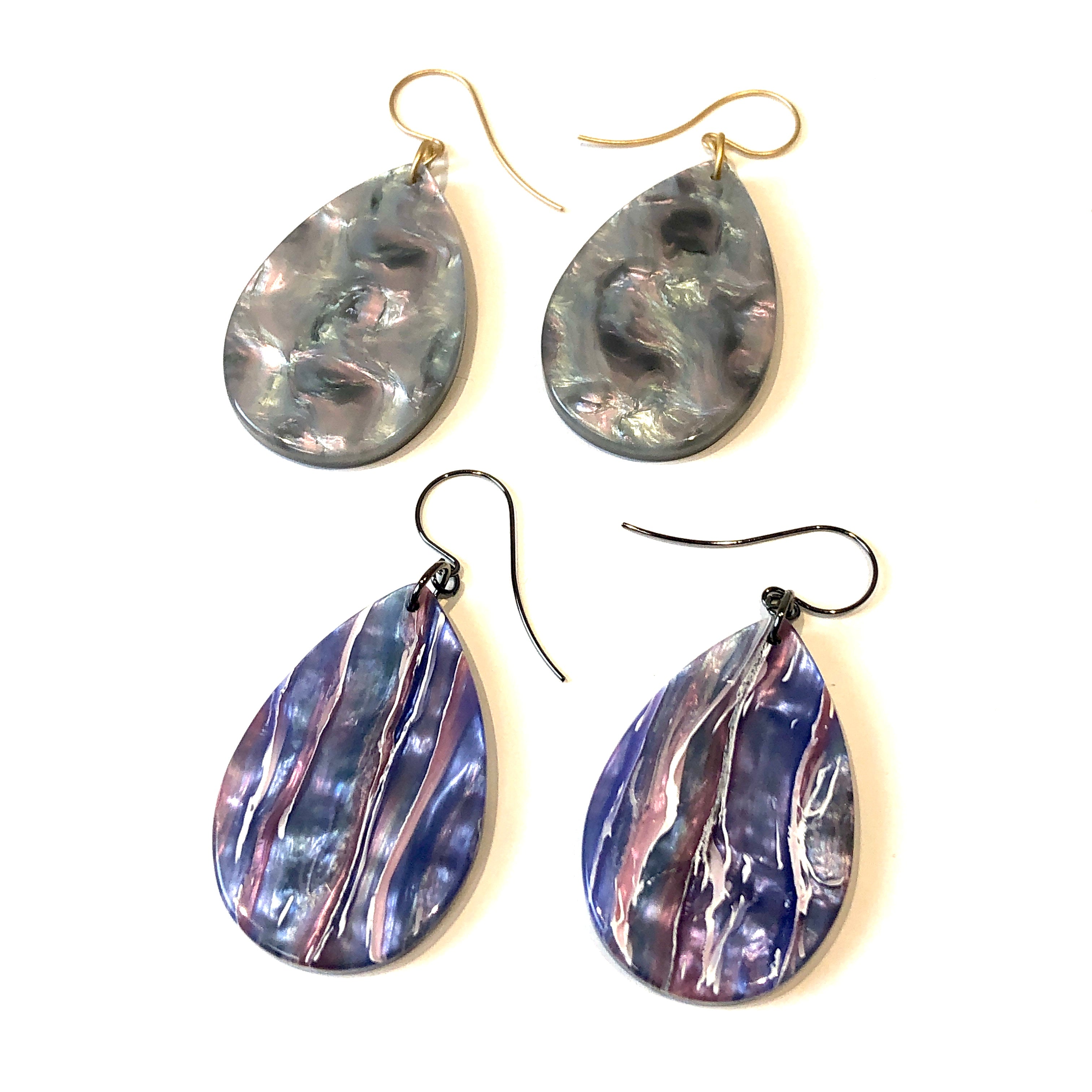 Grey Aurora Borealis Flat Drop Earrings