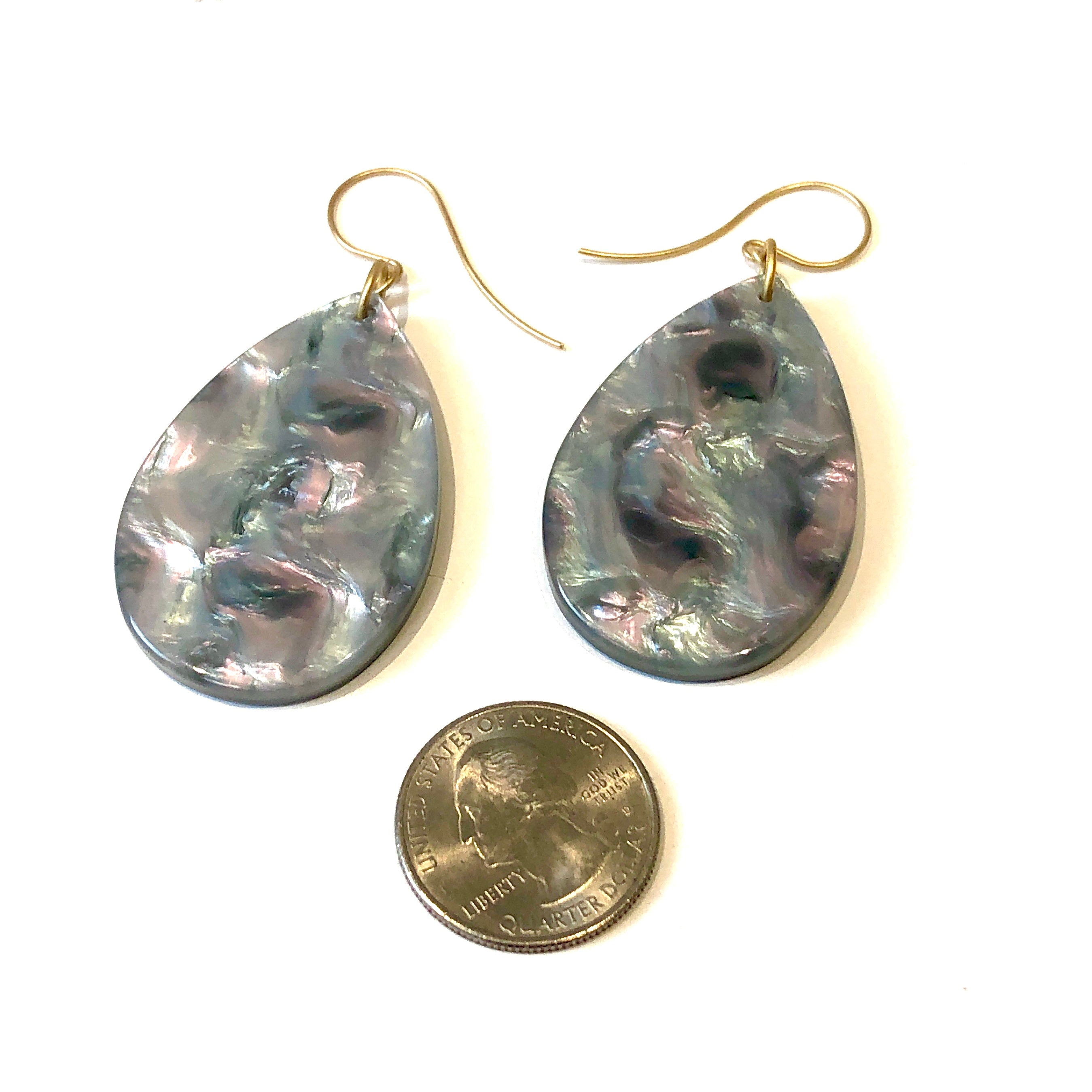 Grey Aurora Borealis Flat Drop Earrings