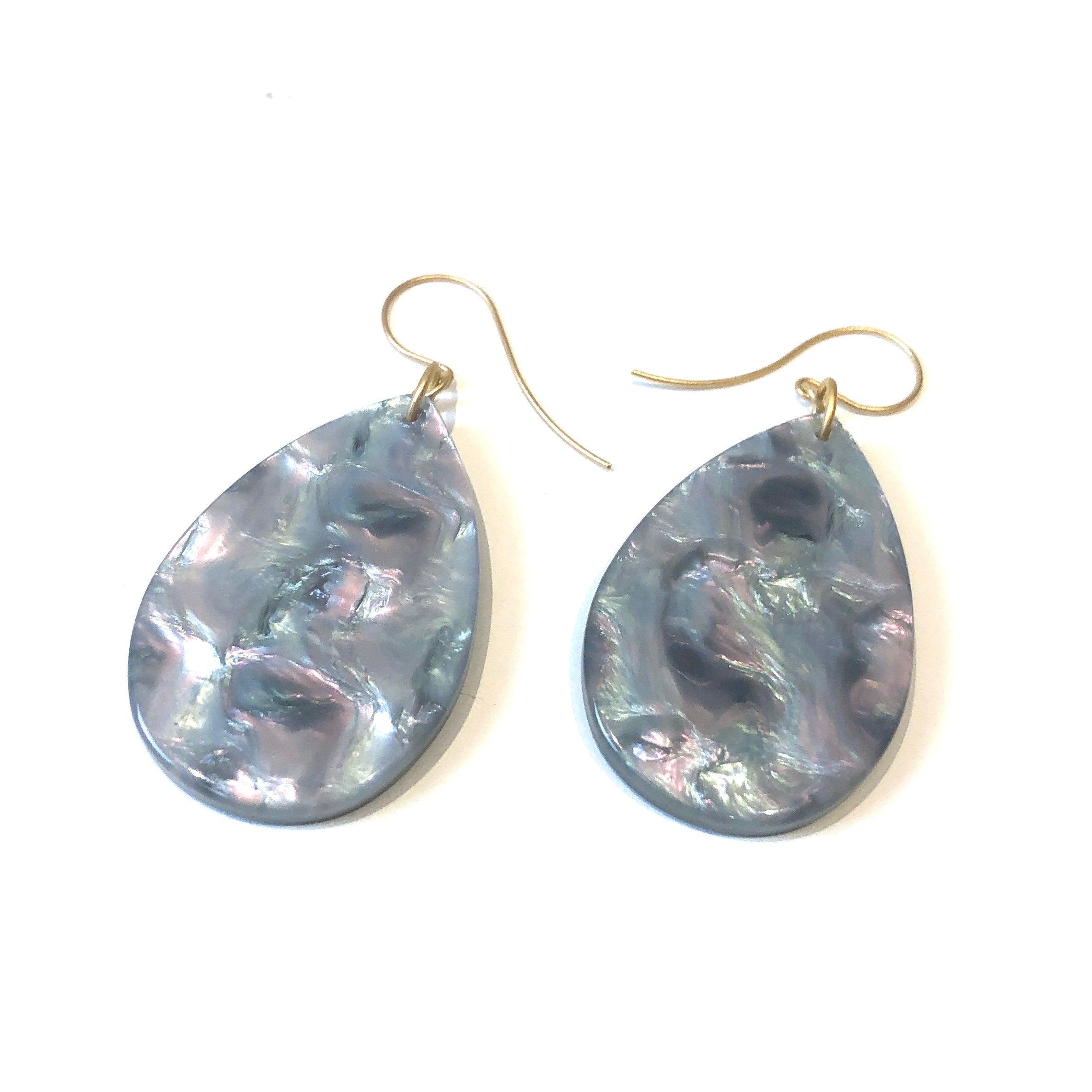 Grey Aurora Borealis Flat Drop Earrings