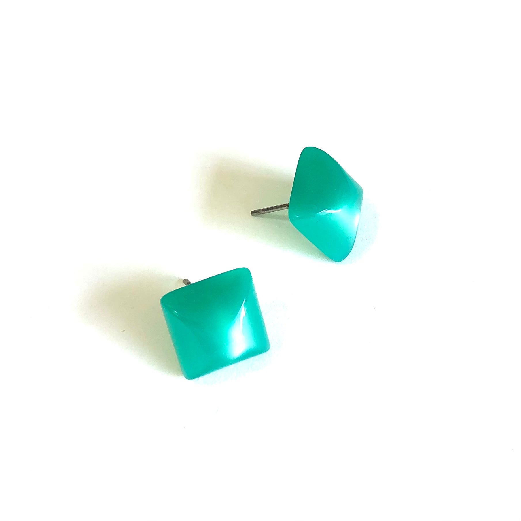 Green Moonglow Beveled Square Stud Earrings