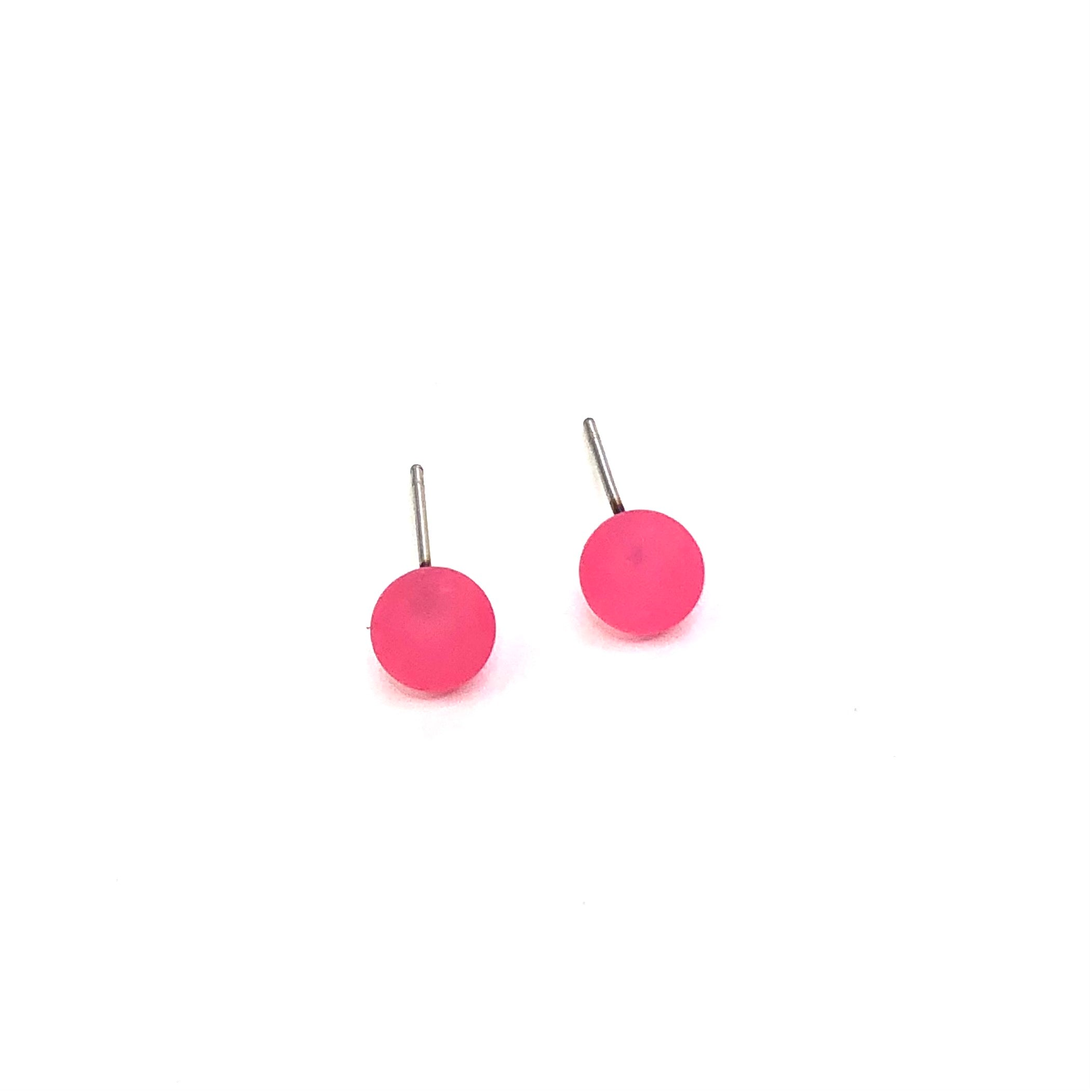 Hot Pink Frosted Lucite Mini Ball Stud Earrings