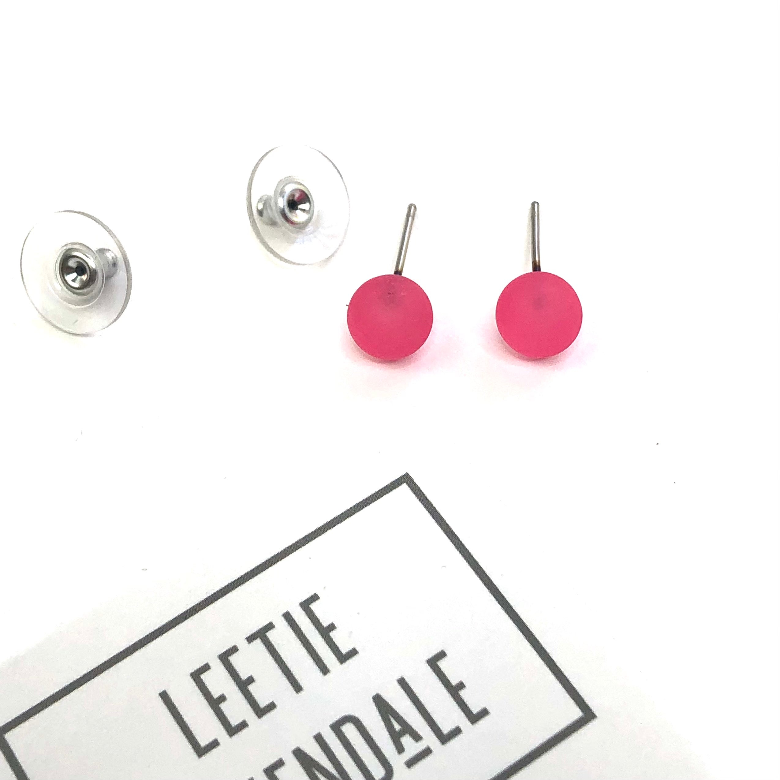 Hot Pink Frosted Lucite Mini Ball Stud Earrings