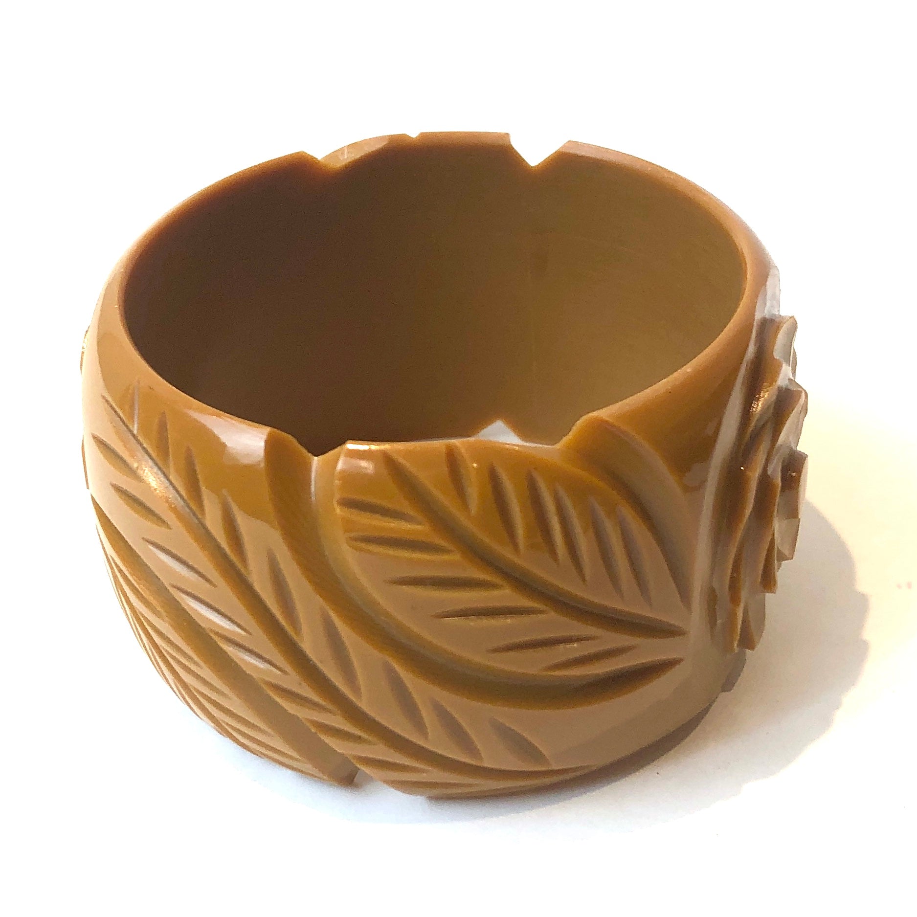 Butterscotch Carved Resin Bangle Bracelet - Wide