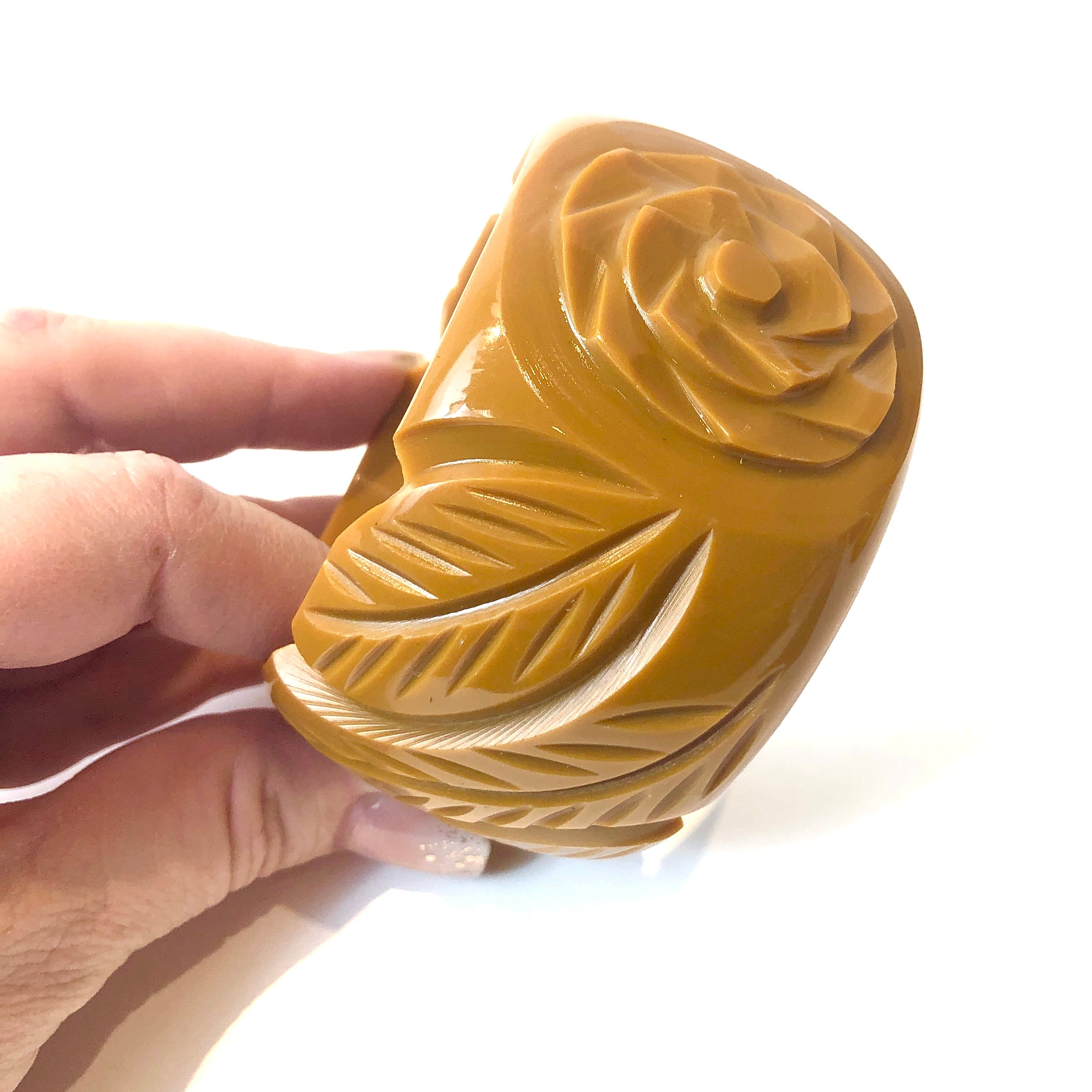 Butterscotch Carved Resin Bangle Bracelet - Wide