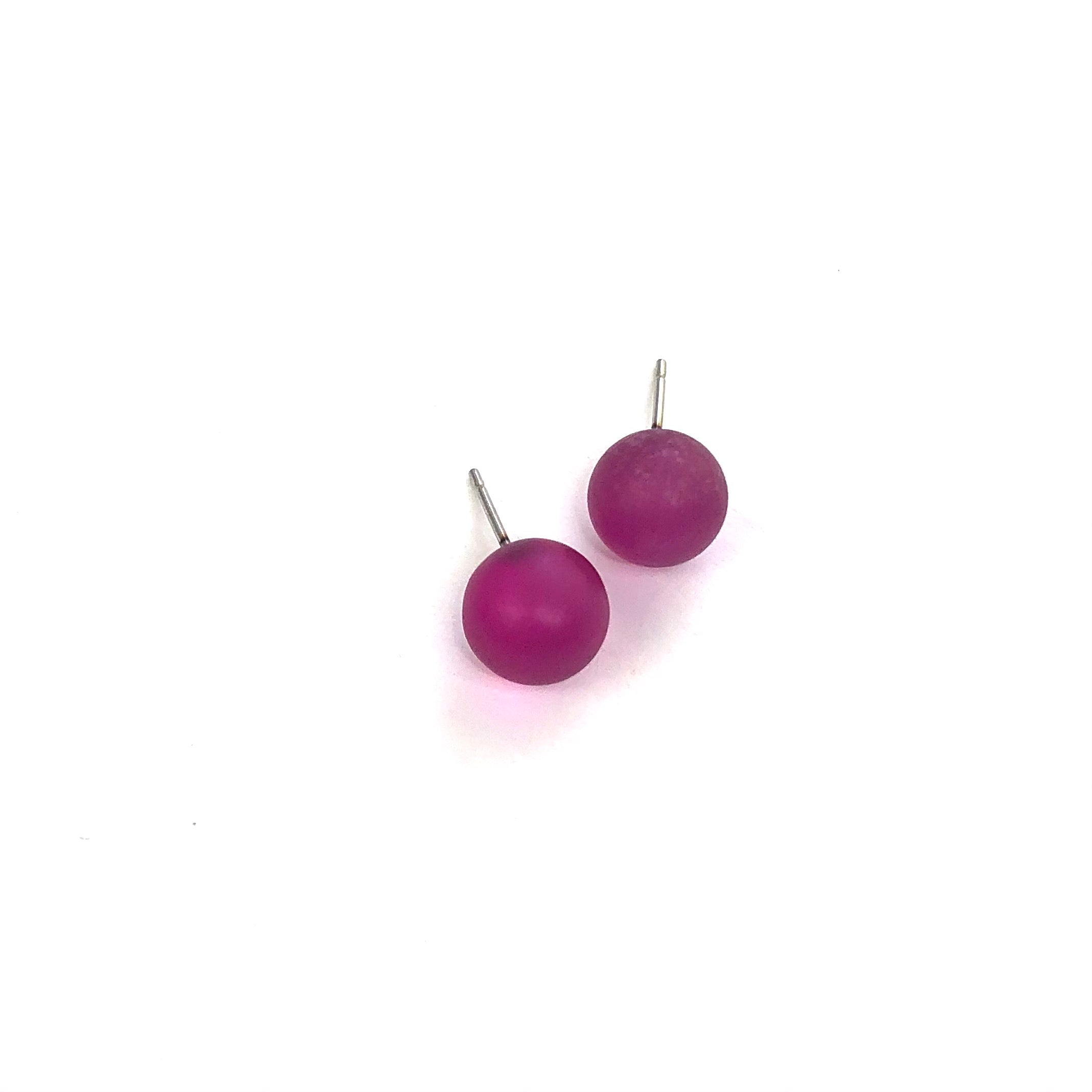 Hot Pink Frosted Lucite Ball Stud Earrings
