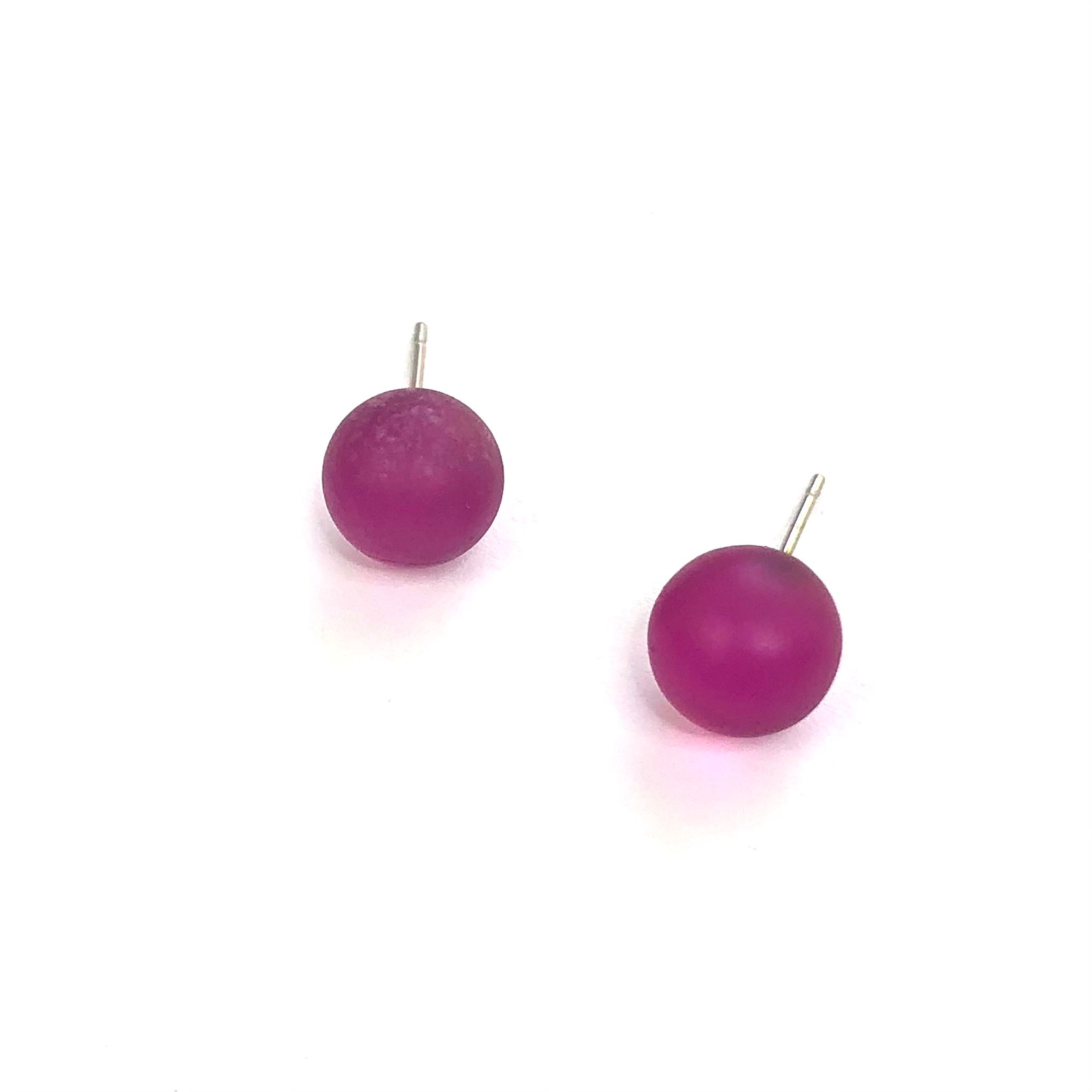 Hot Pink Frosted Lucite Ball Stud Earrings