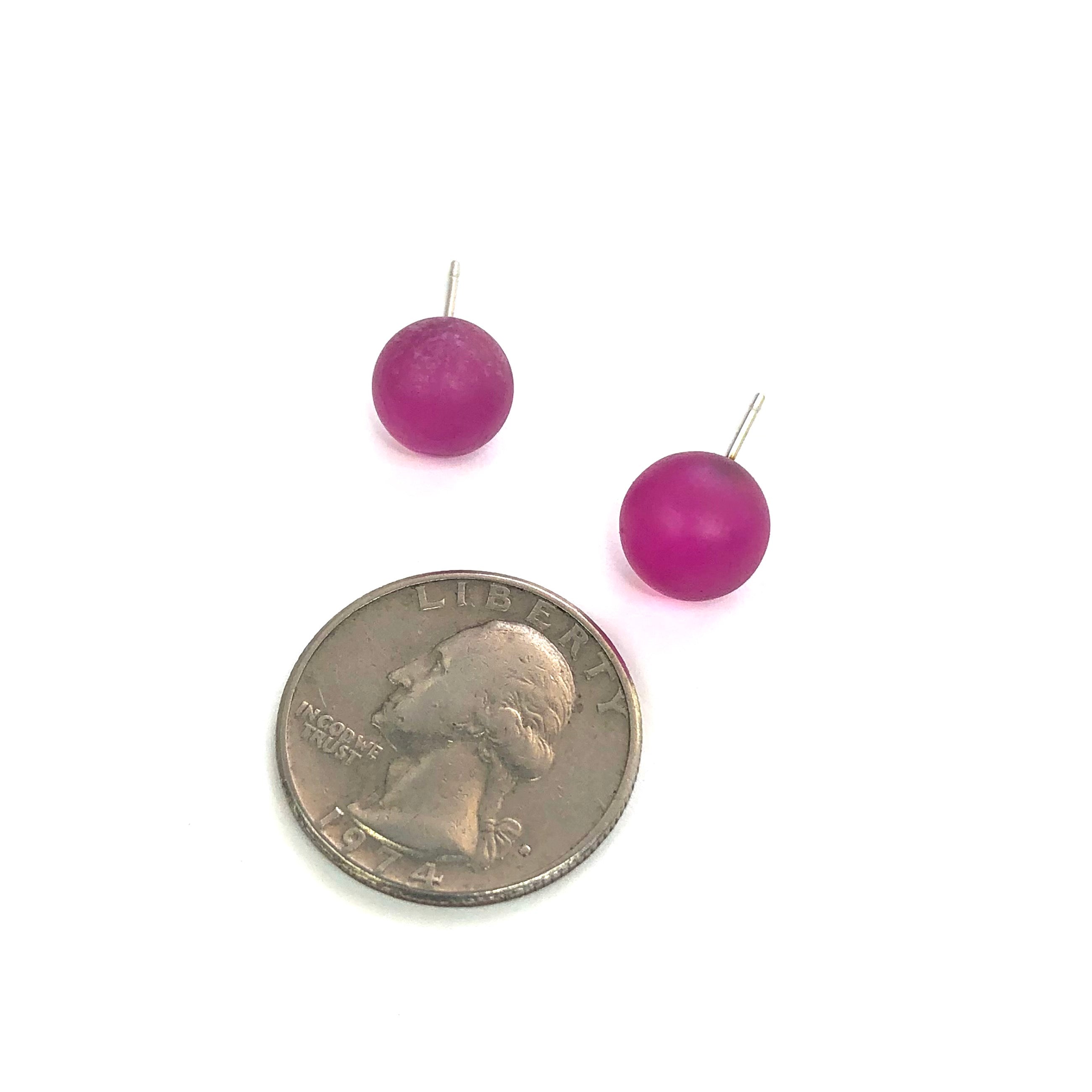 Hot Pink Frosted Lucite Ball Stud Earrings