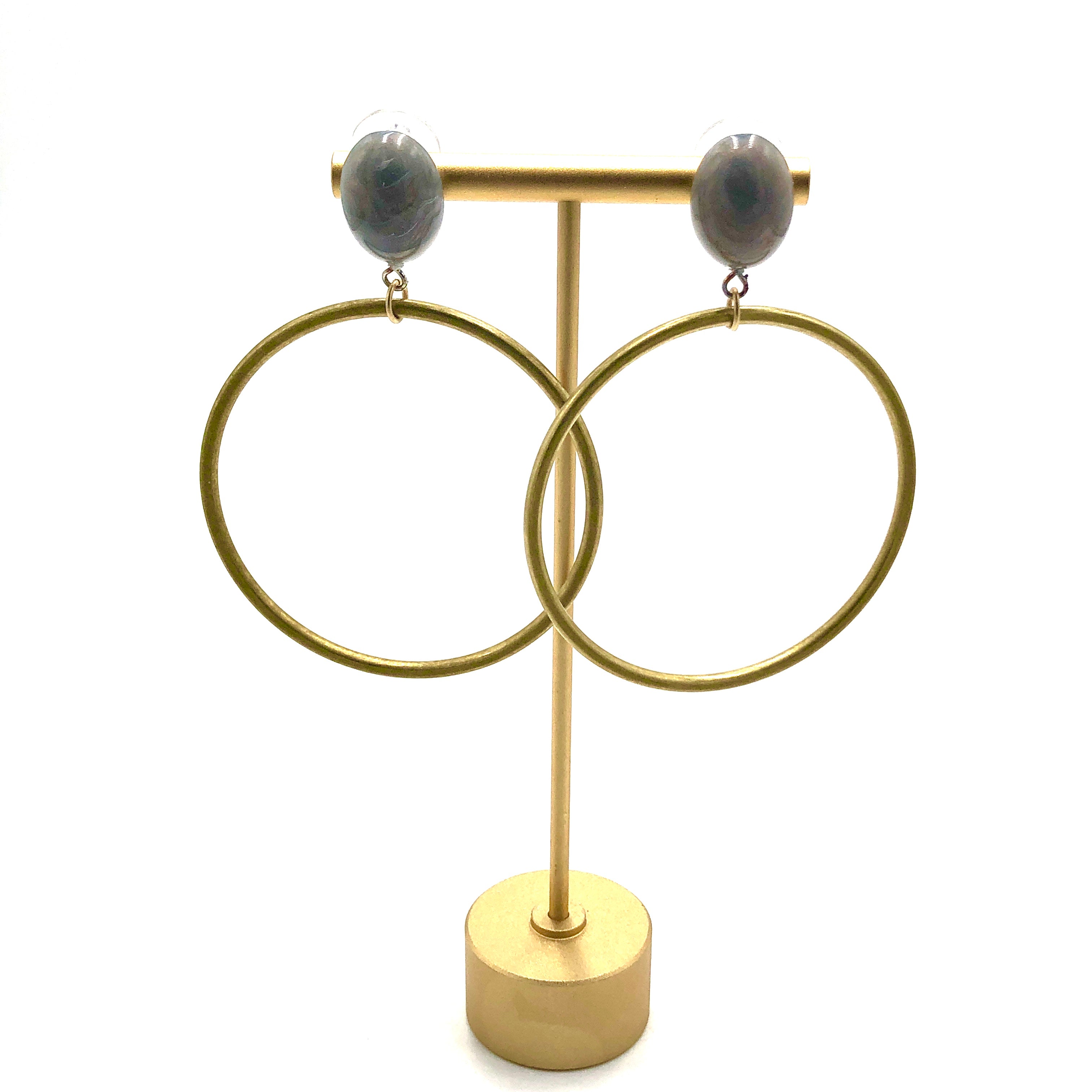 grey aurora earrings with brass