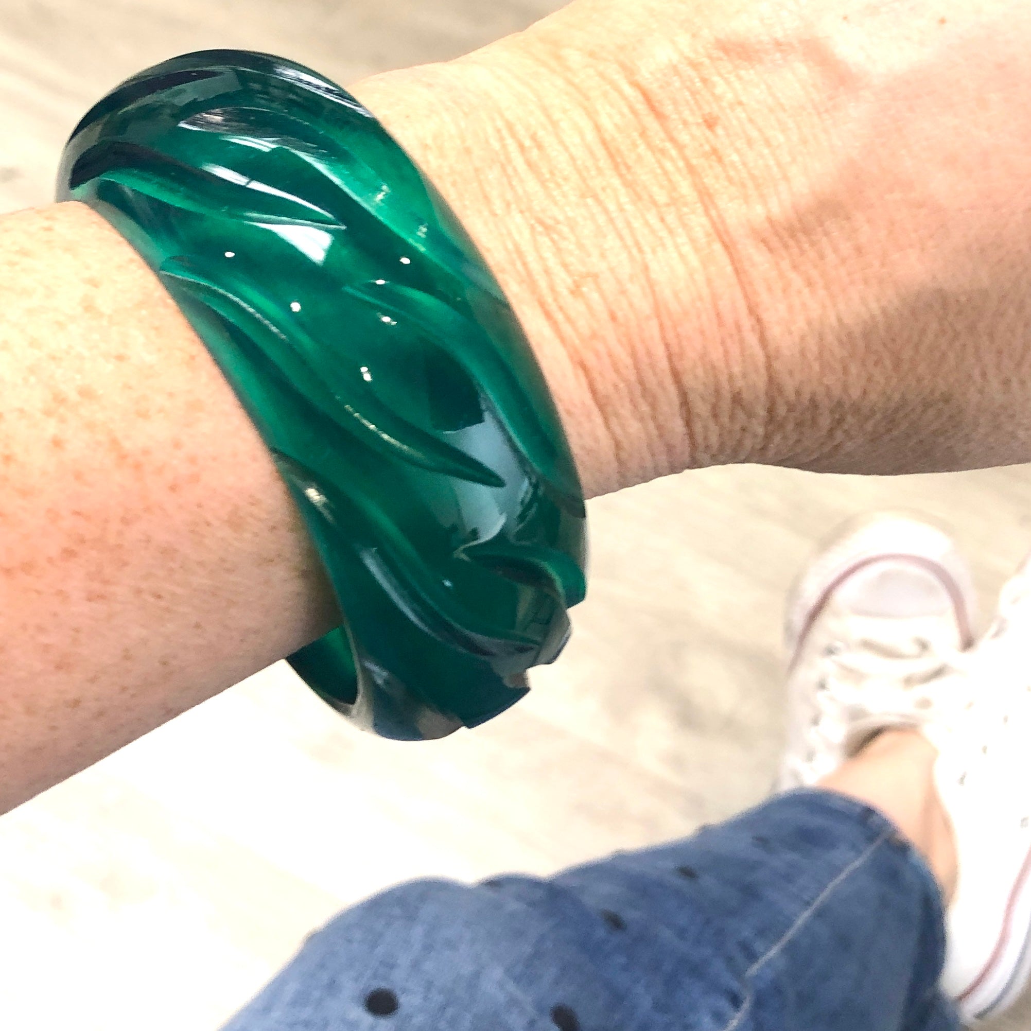 dark green carved bangle