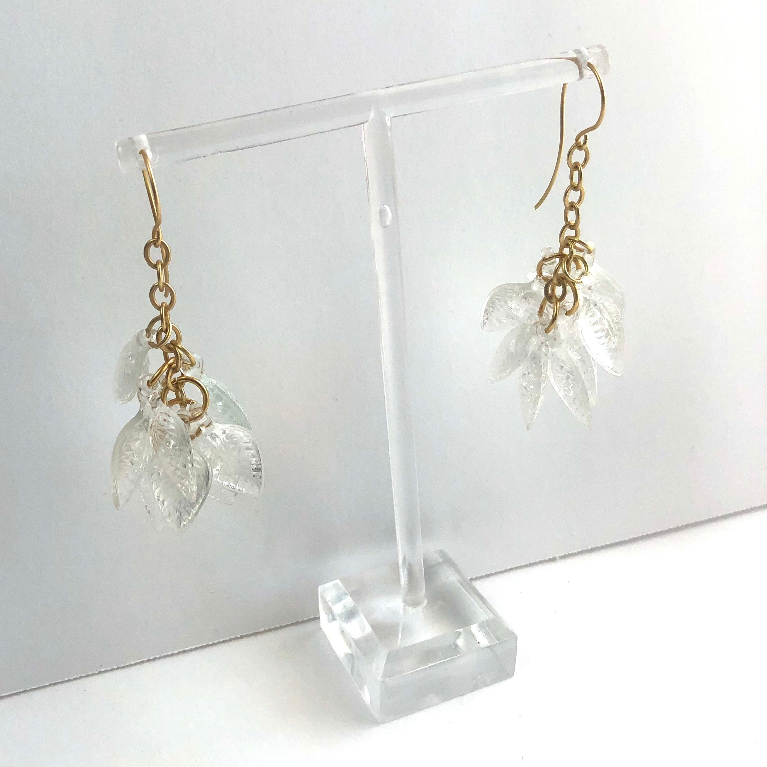 clear leaf earrings