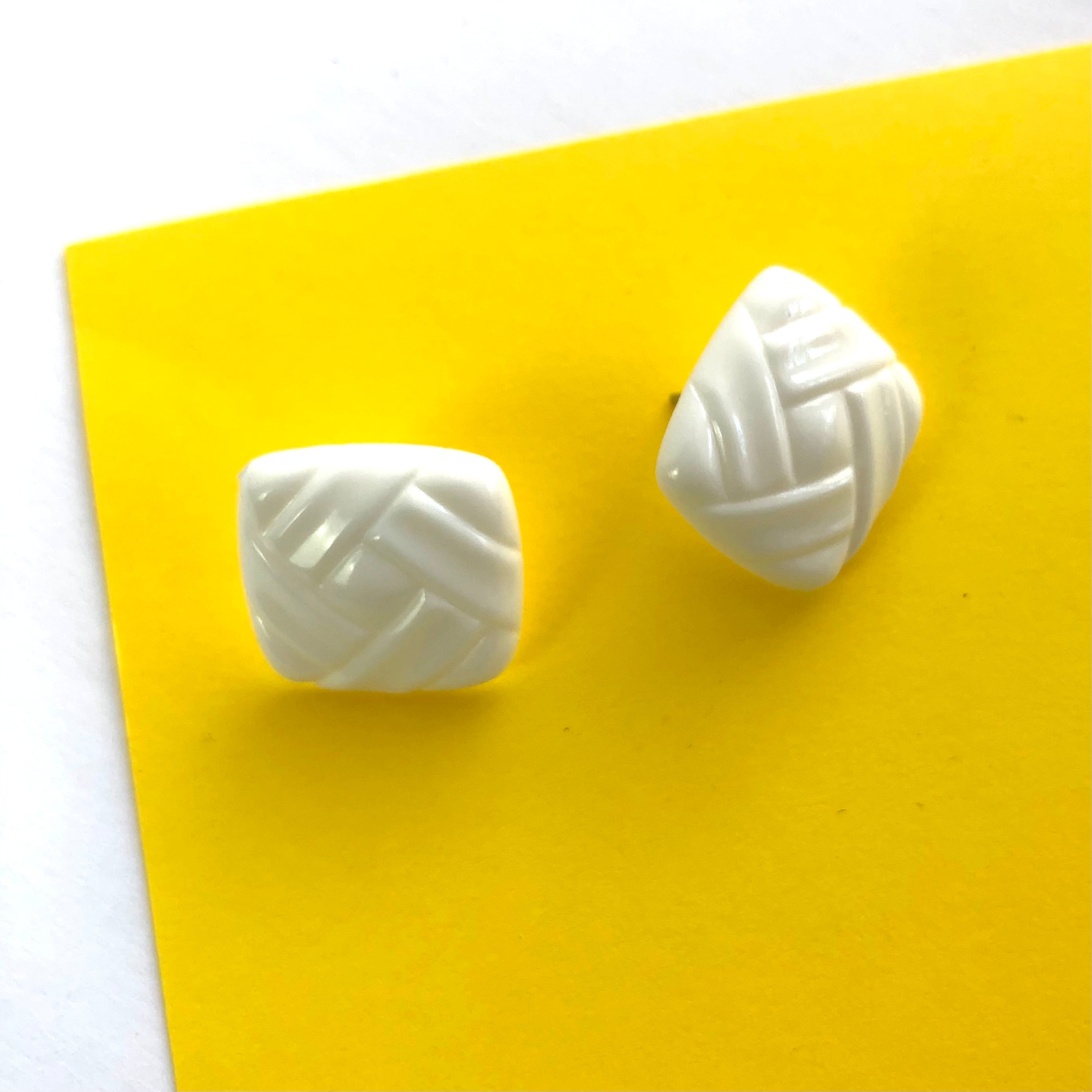 white square basket studs