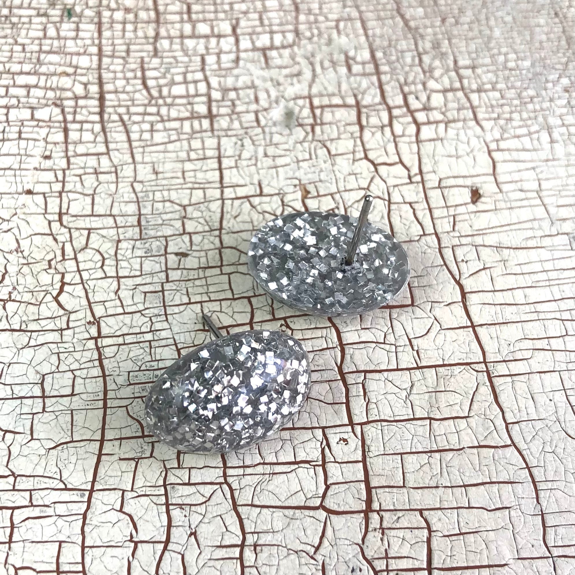 silver glitter studs