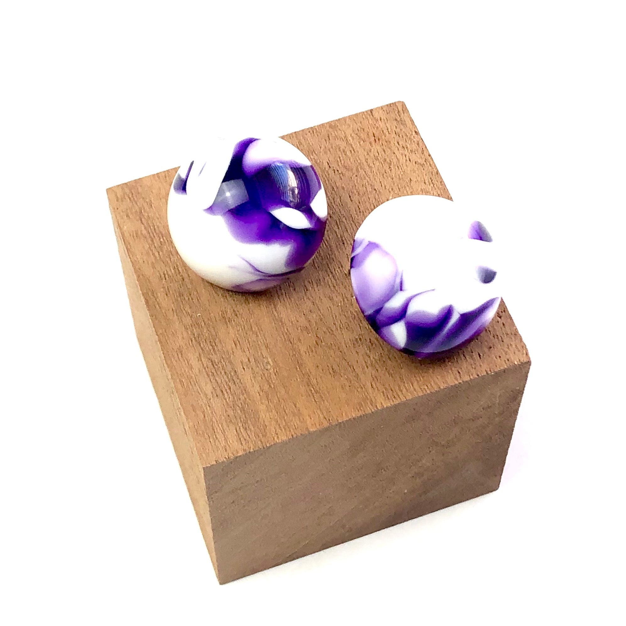 Purple Cherry Bomb Marbled Retro Button Stud Earrings