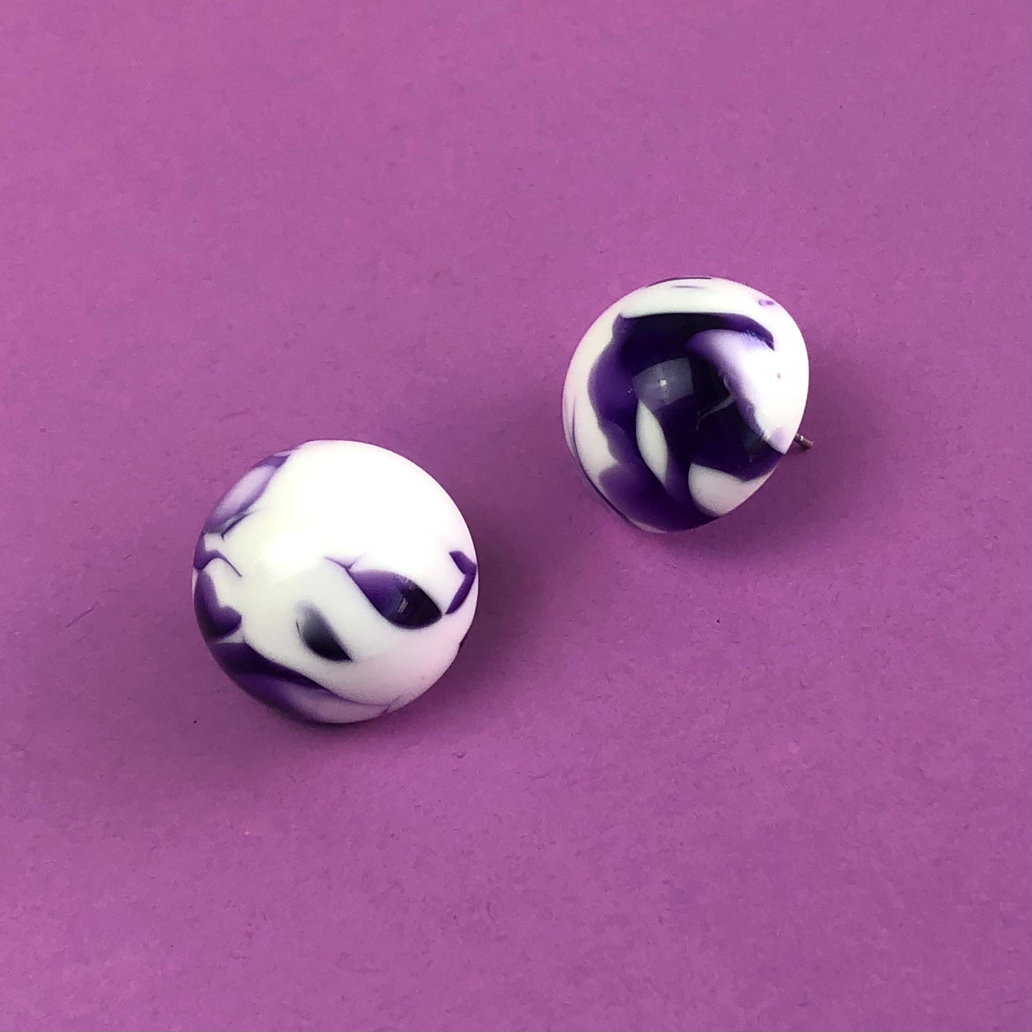 Purple Cherry Bomb Marbled Retro Button Stud Earrings