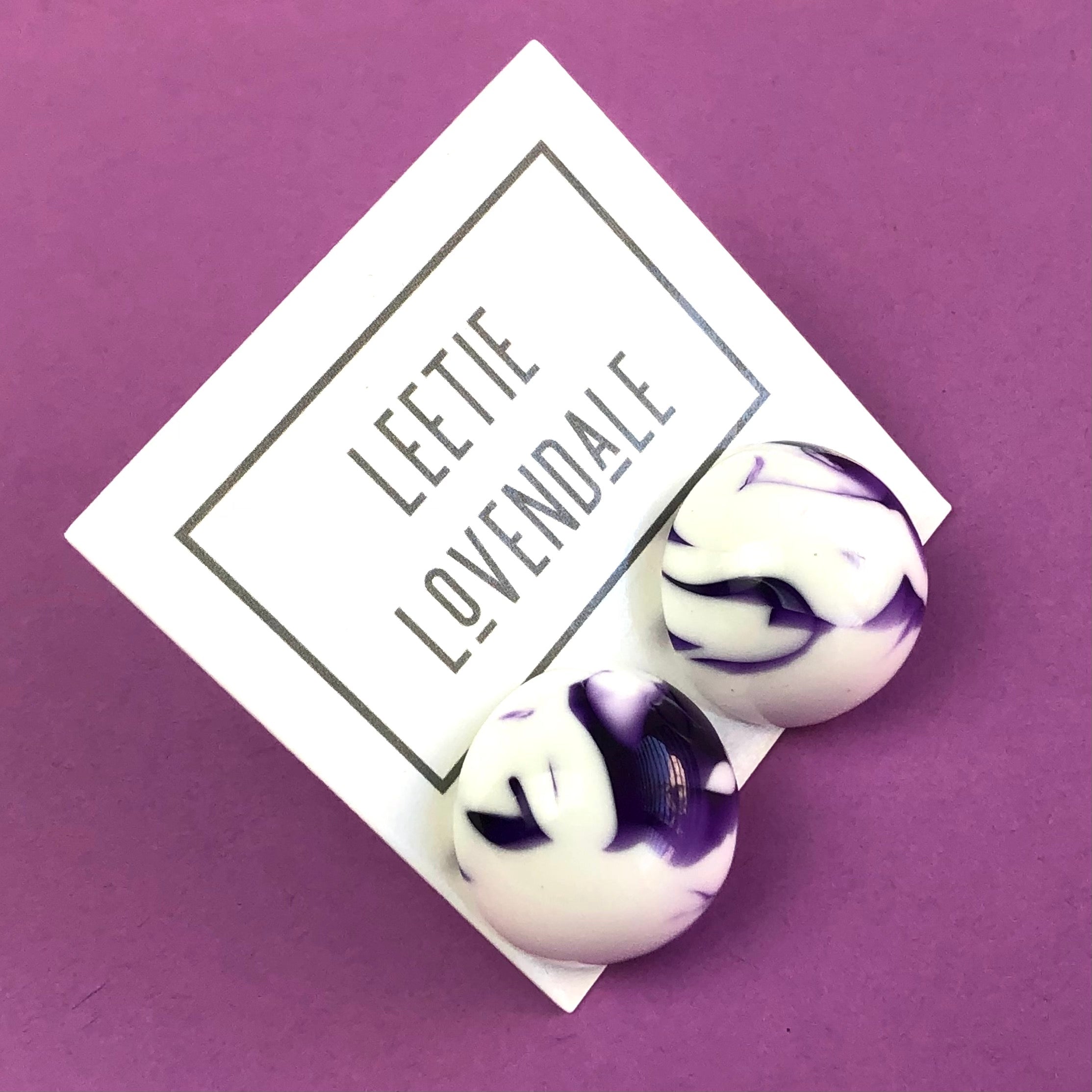 Purple Cherry Bomb Marbled Retro Button Stud Earrings
