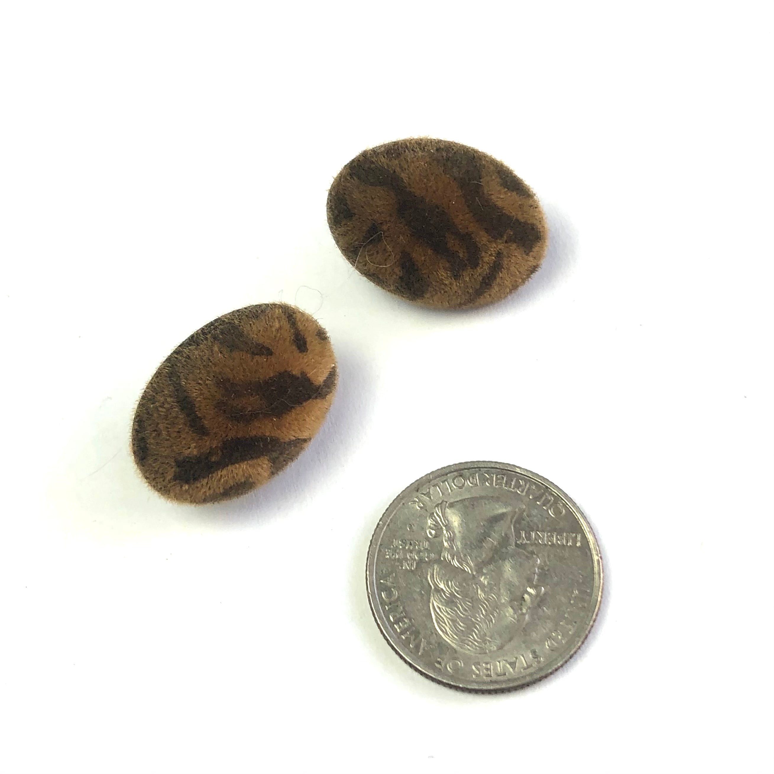 Tiger Striped Velvet Flocked Oval Lucite Stud Earrings