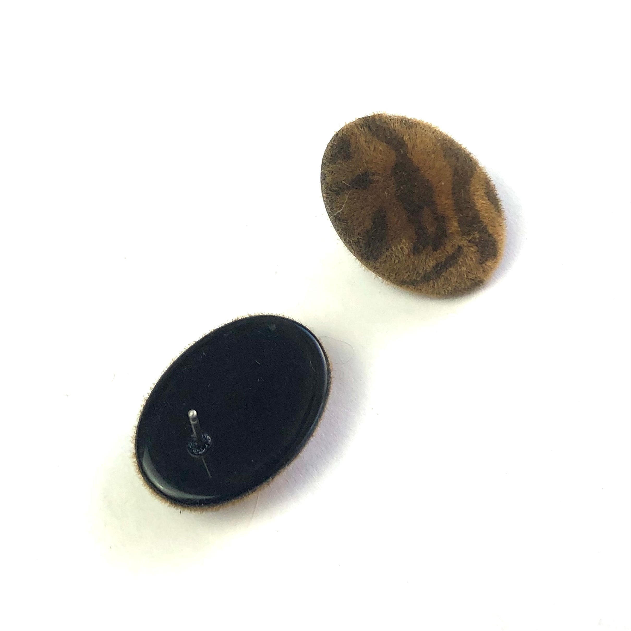 Tiger Striped Velvet Flocked Oval Lucite Stud Earrings