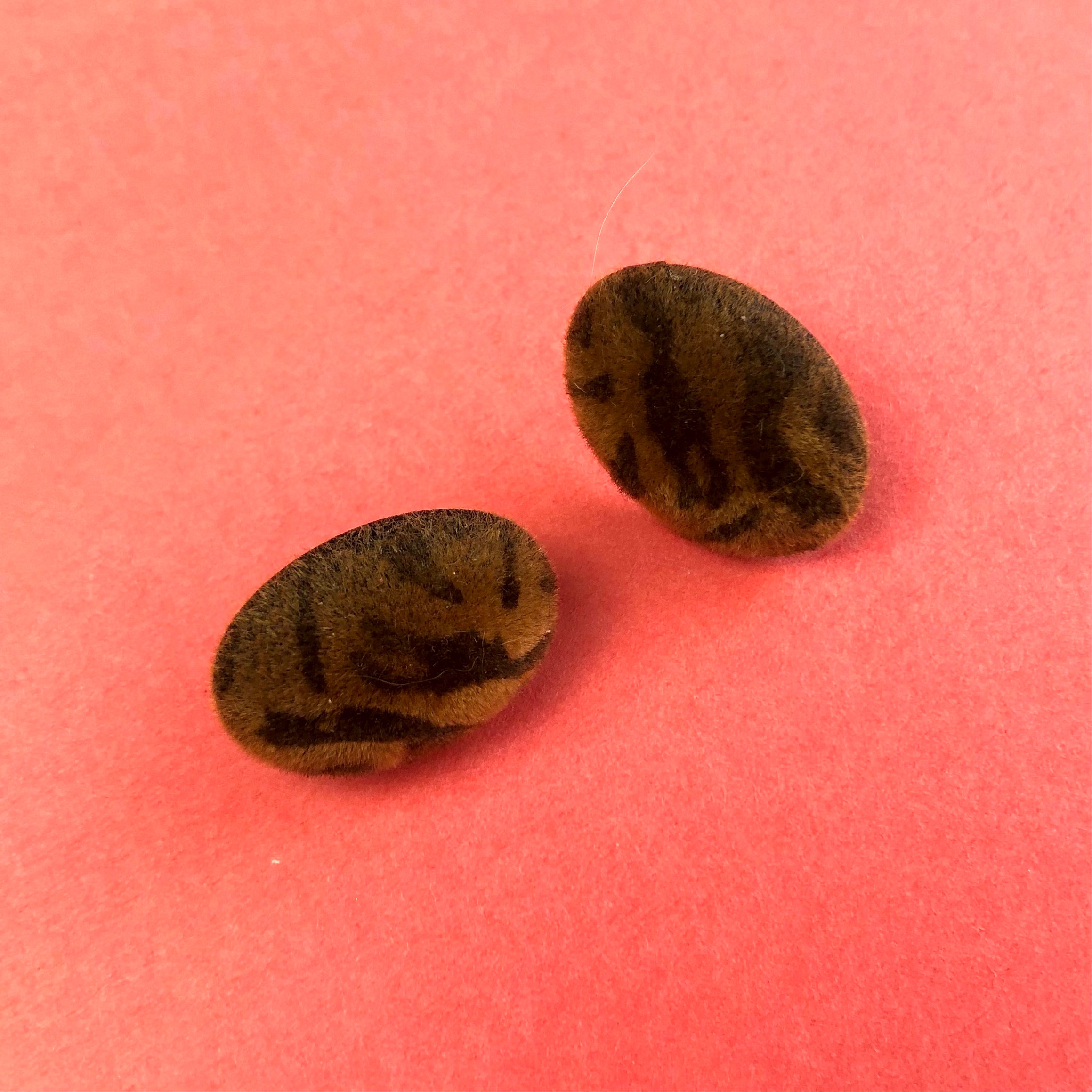 Tiger Striped Velvet Flocked Oval Lucite Stud Earrings