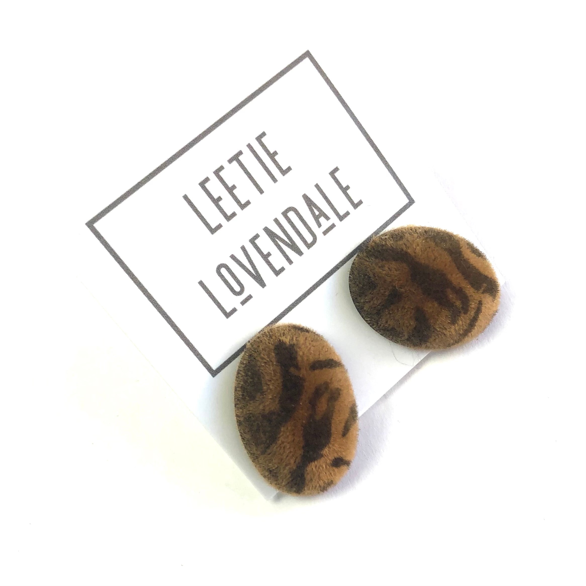 Tiger Striped Velvet Flocked Oval Lucite Stud Earrings