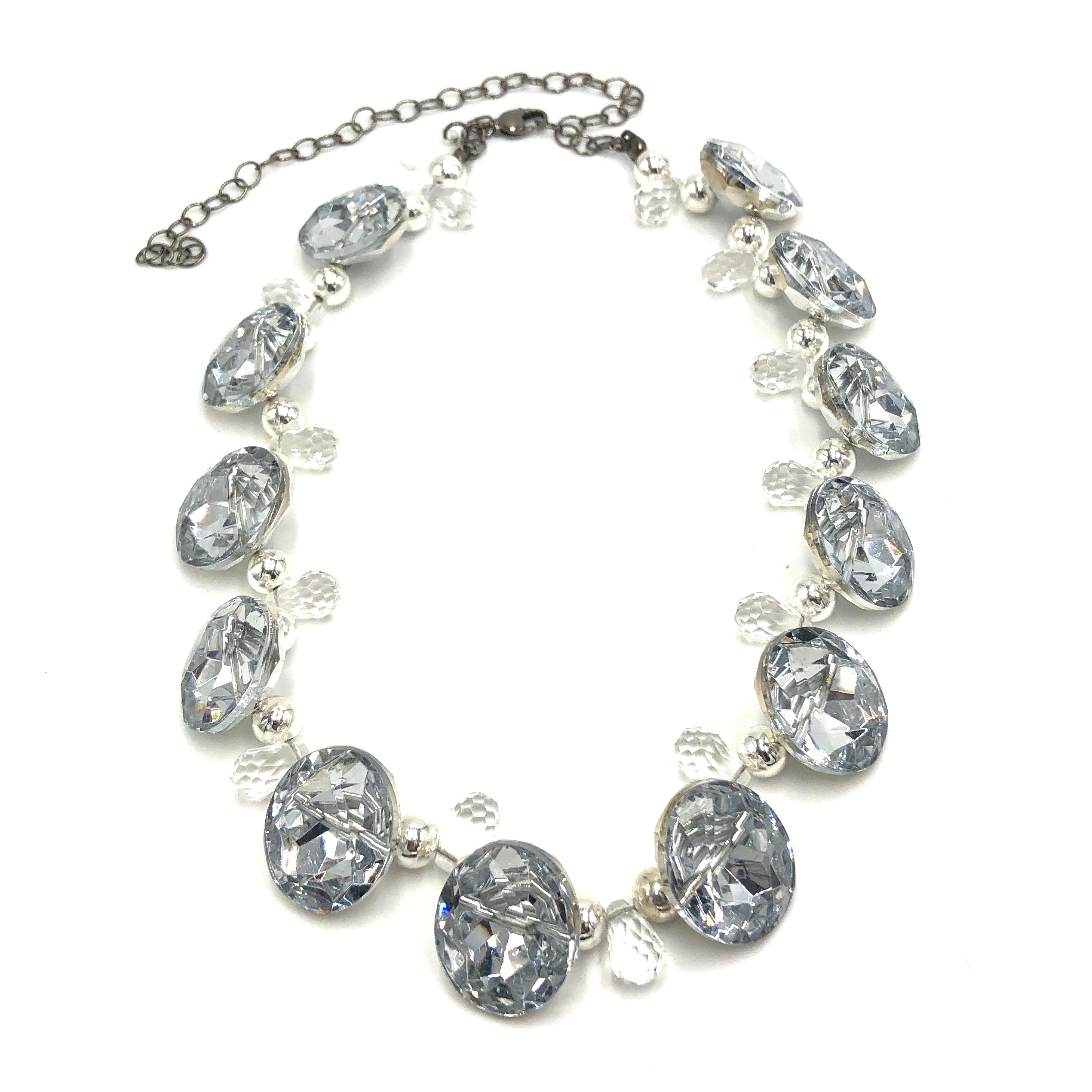 silver button necklace