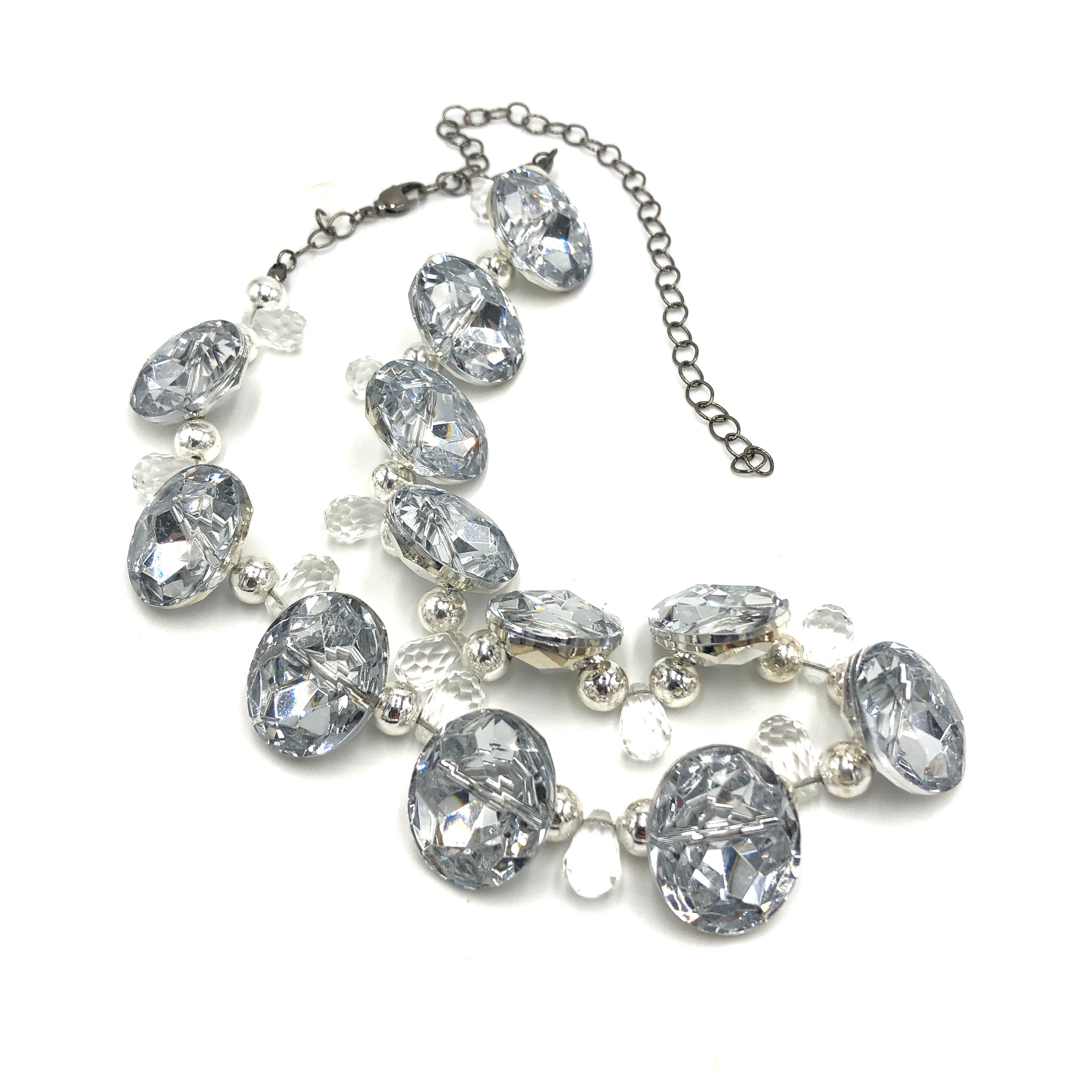 silver clear facet necklace