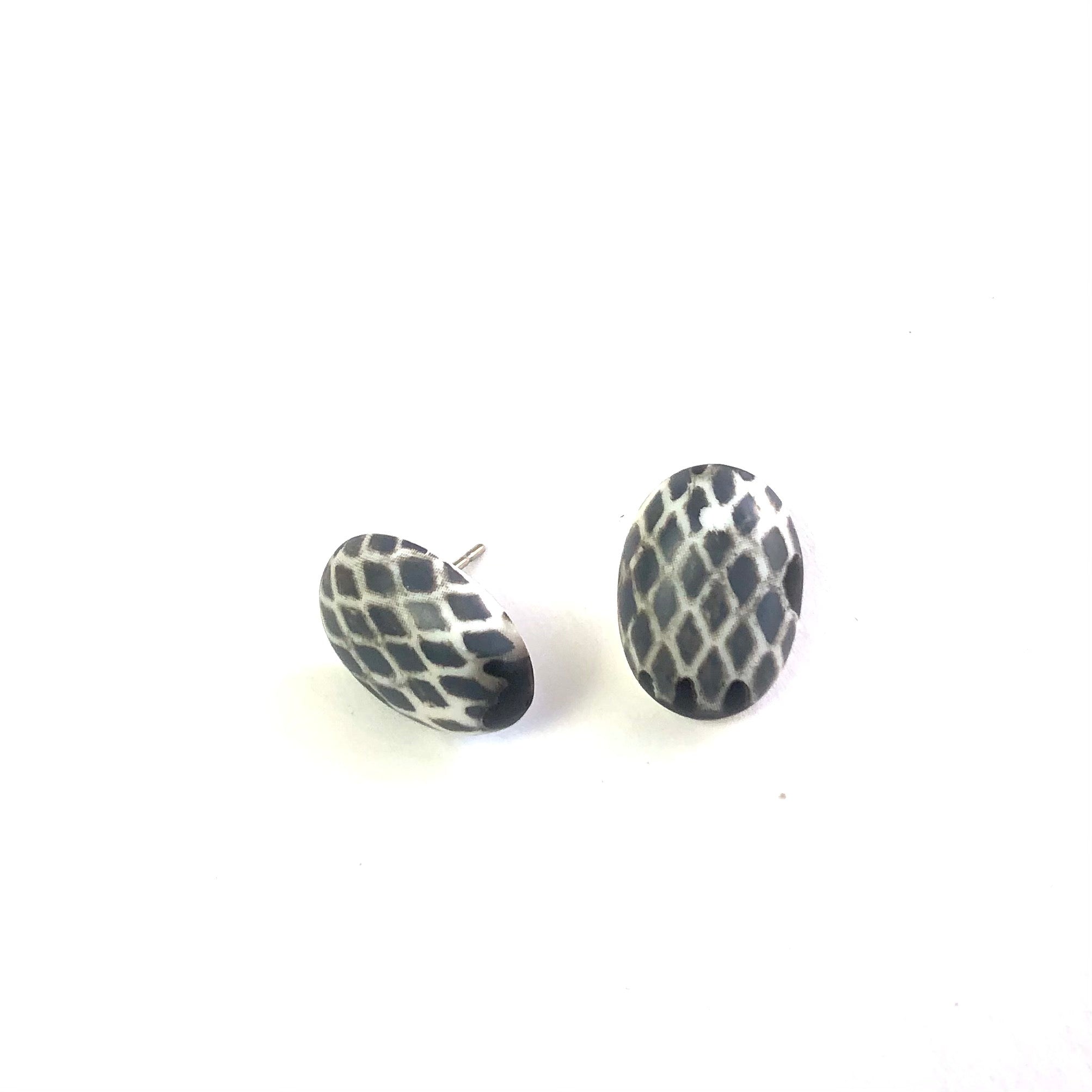 White King Snake Oval Button Studs