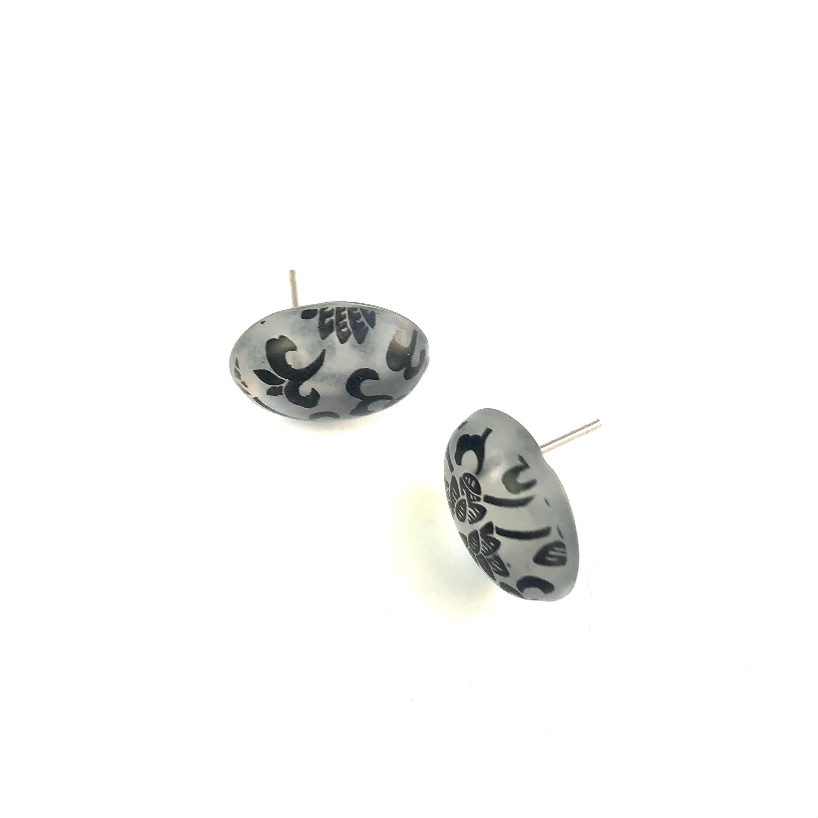 Frosted Lace Glow Small Oval Button Stud Earrings