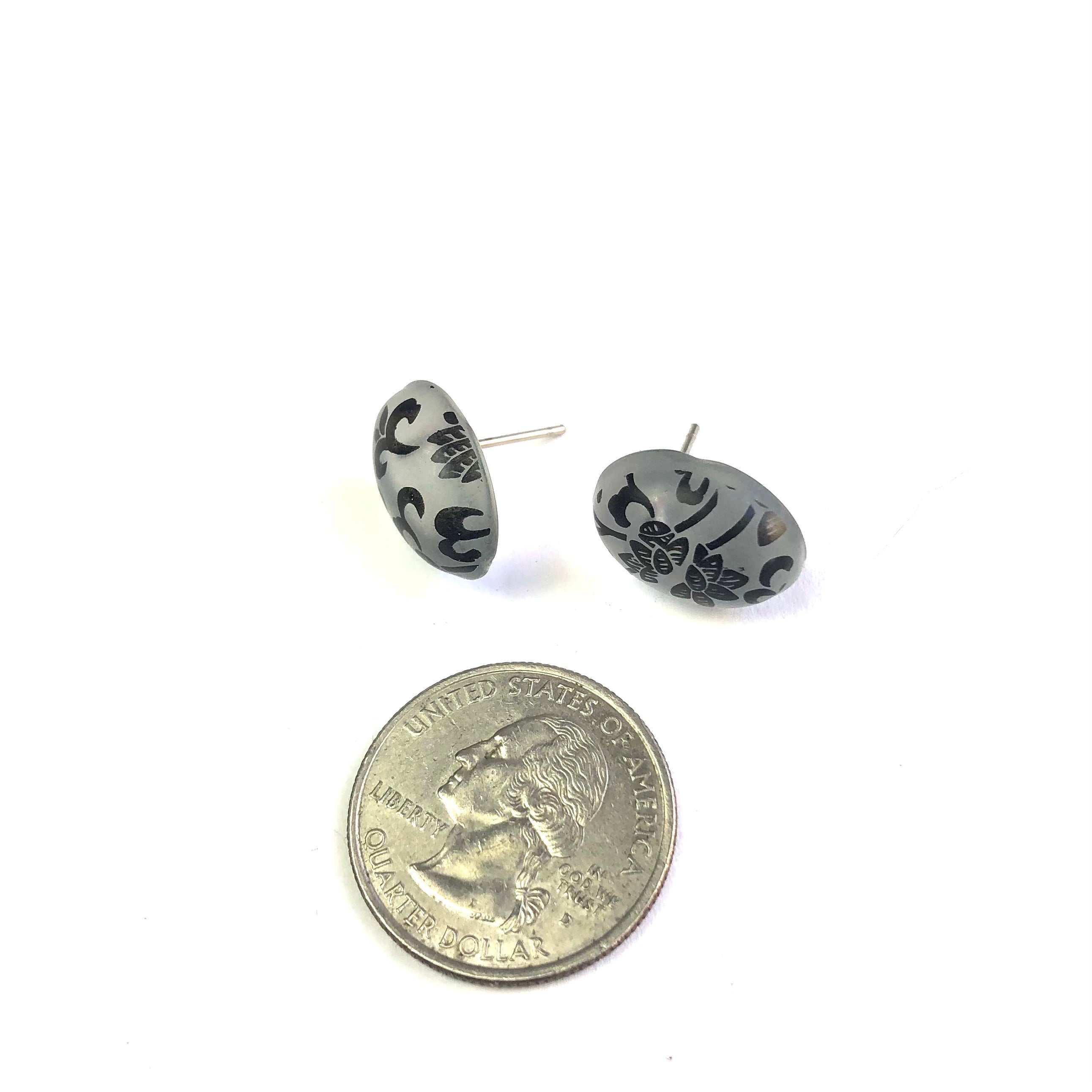 Frosted Lace Glow Small Oval Button Stud Earrings