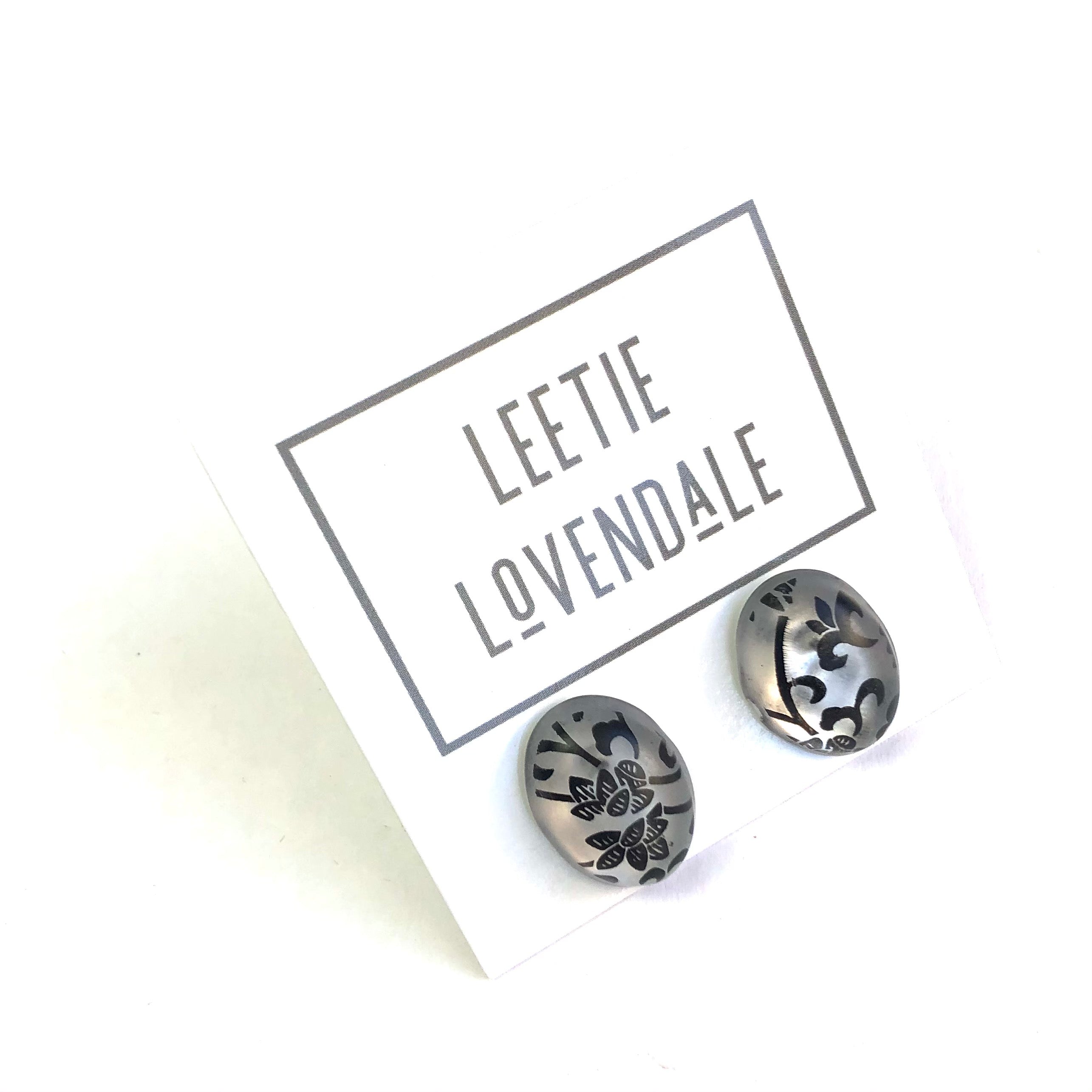 Frosted Lace Glow Small Oval Button Stud Earrings