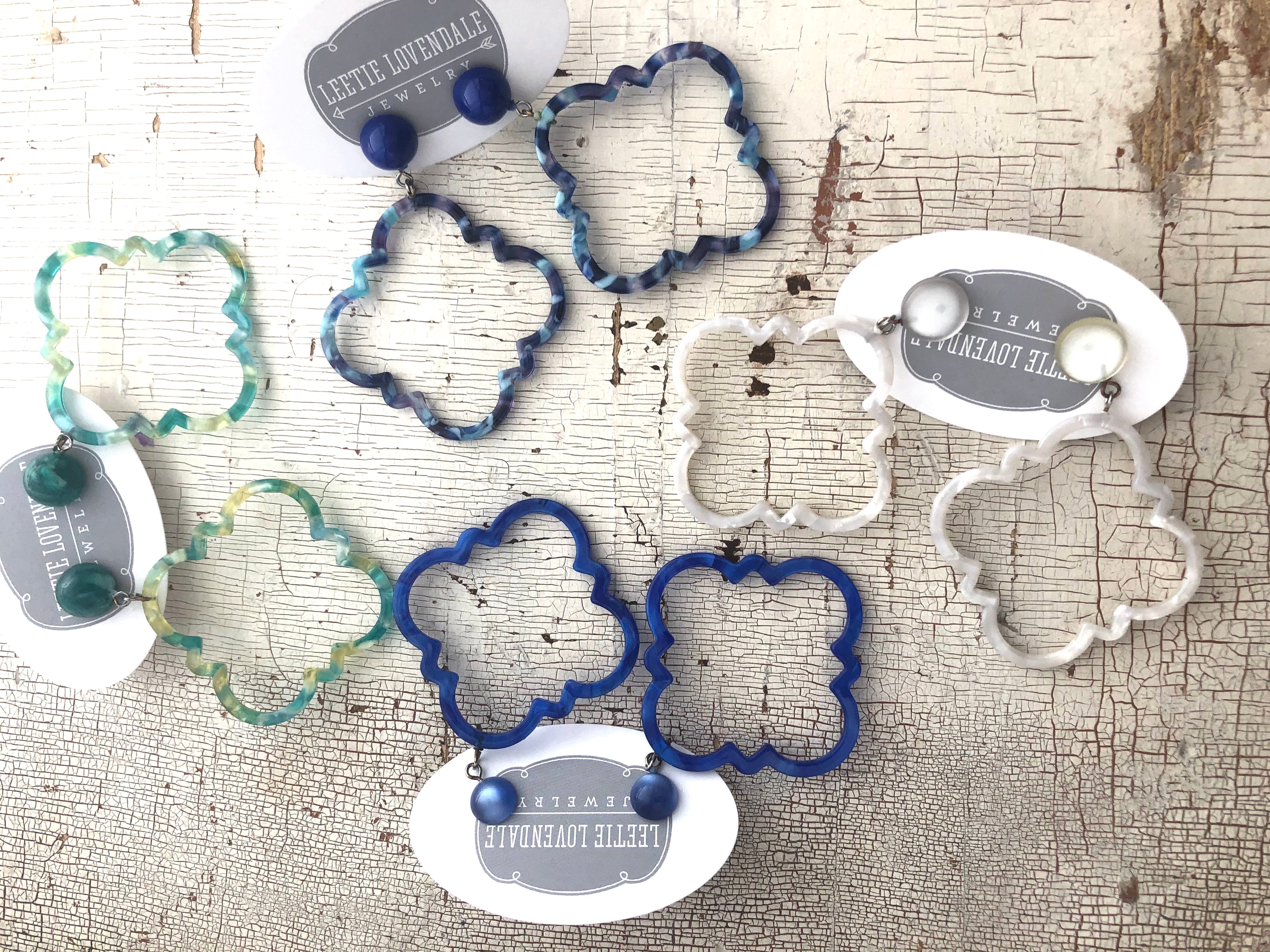 Pink Marbled Quatrefoil Earrings