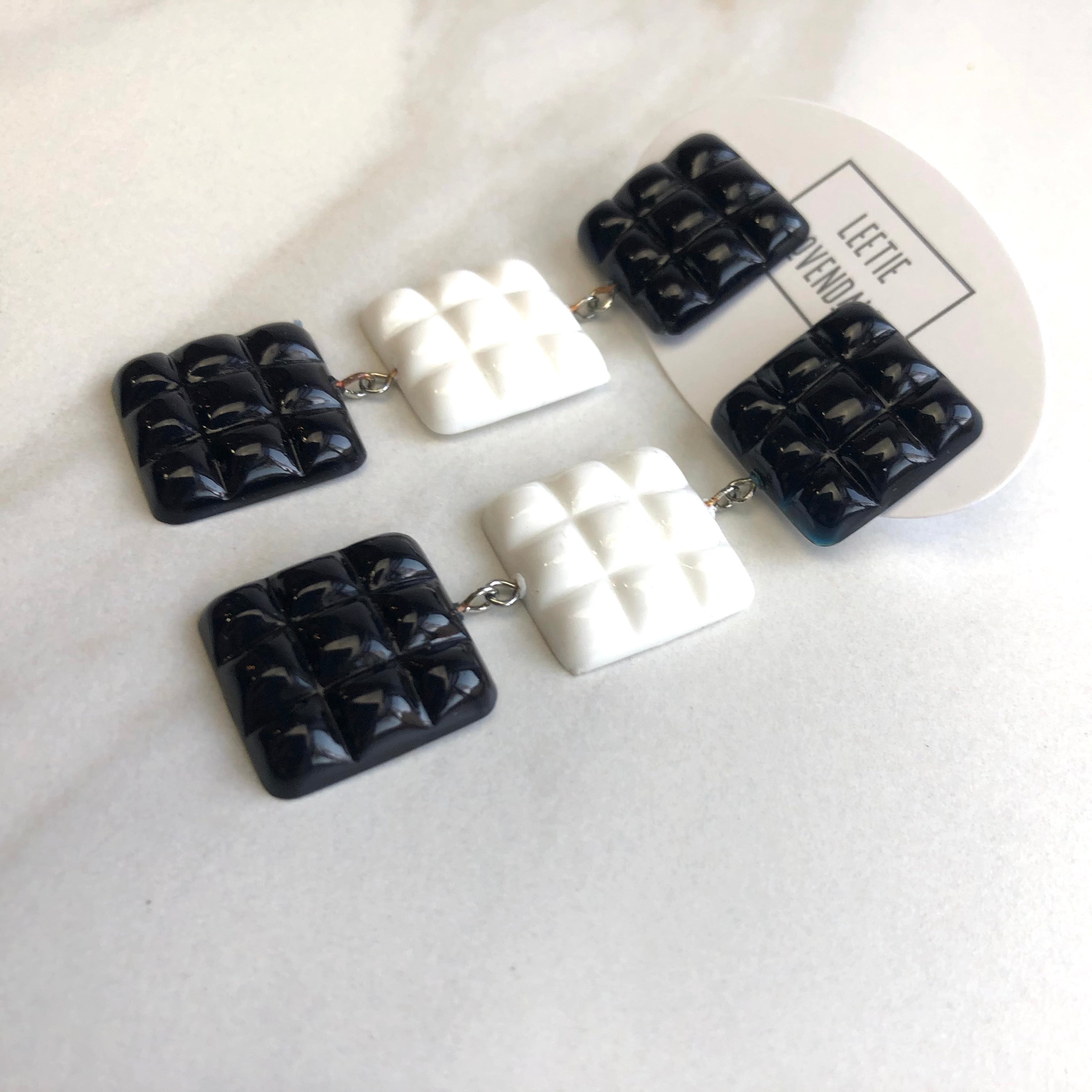 Black & White Waffle Retro Statement Earrings