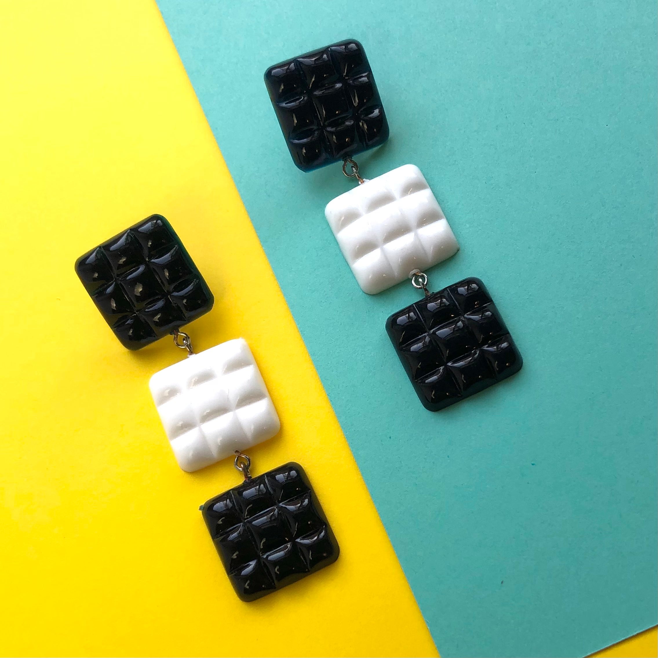 Black & White Waffle Retro Statement Earrings