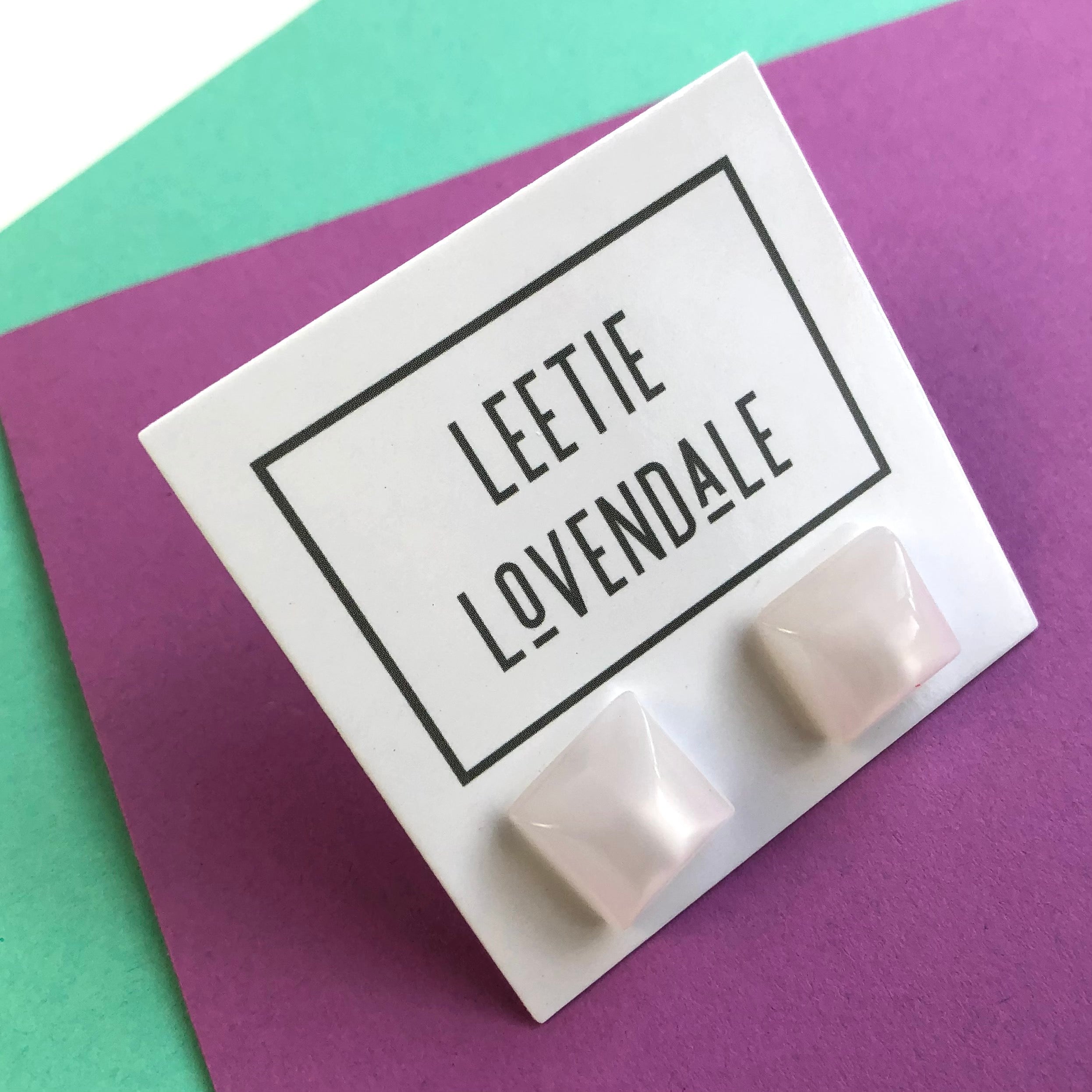 White Moonglow Beveled Square Stud Earrings