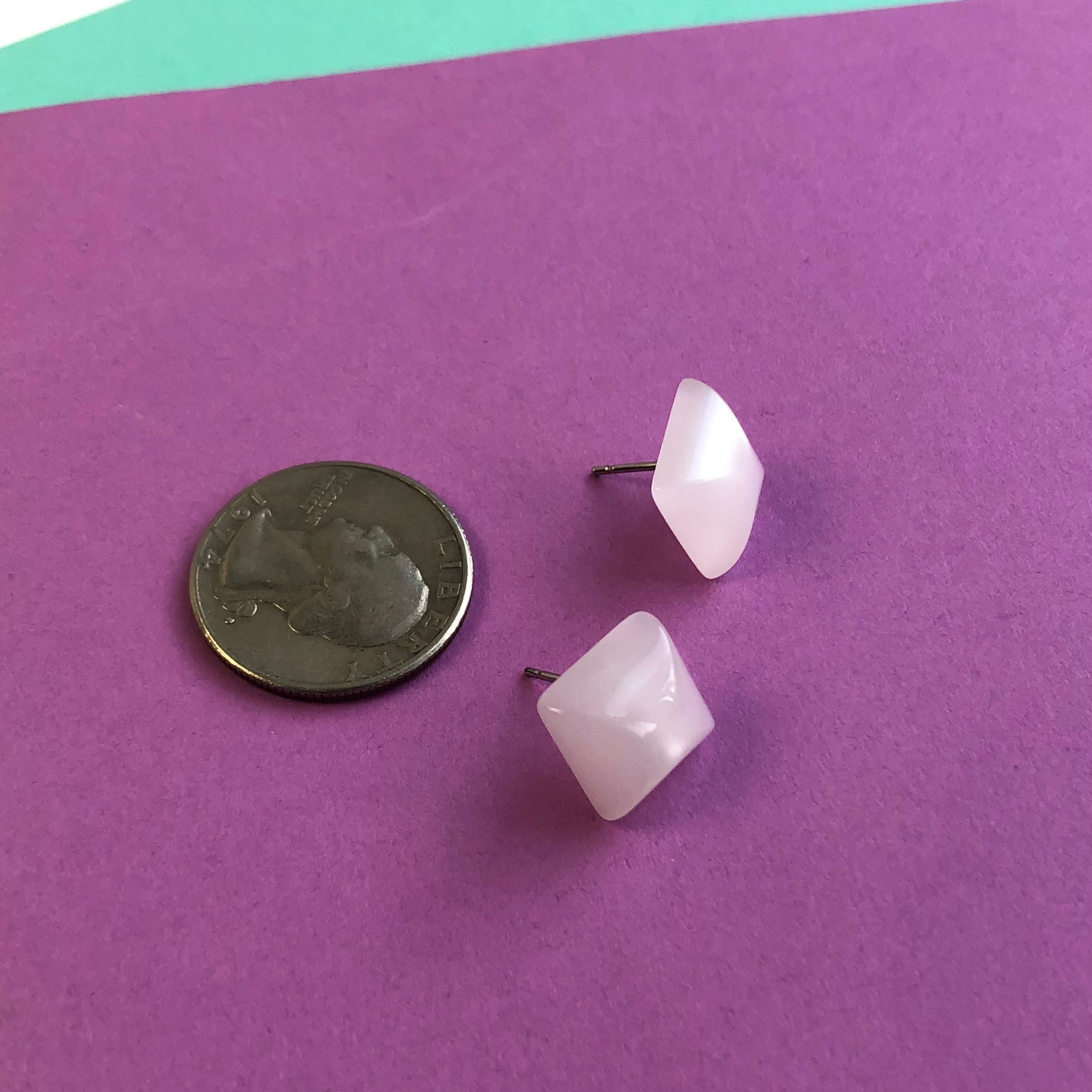 White Moonglow Beveled Square Stud Earrings